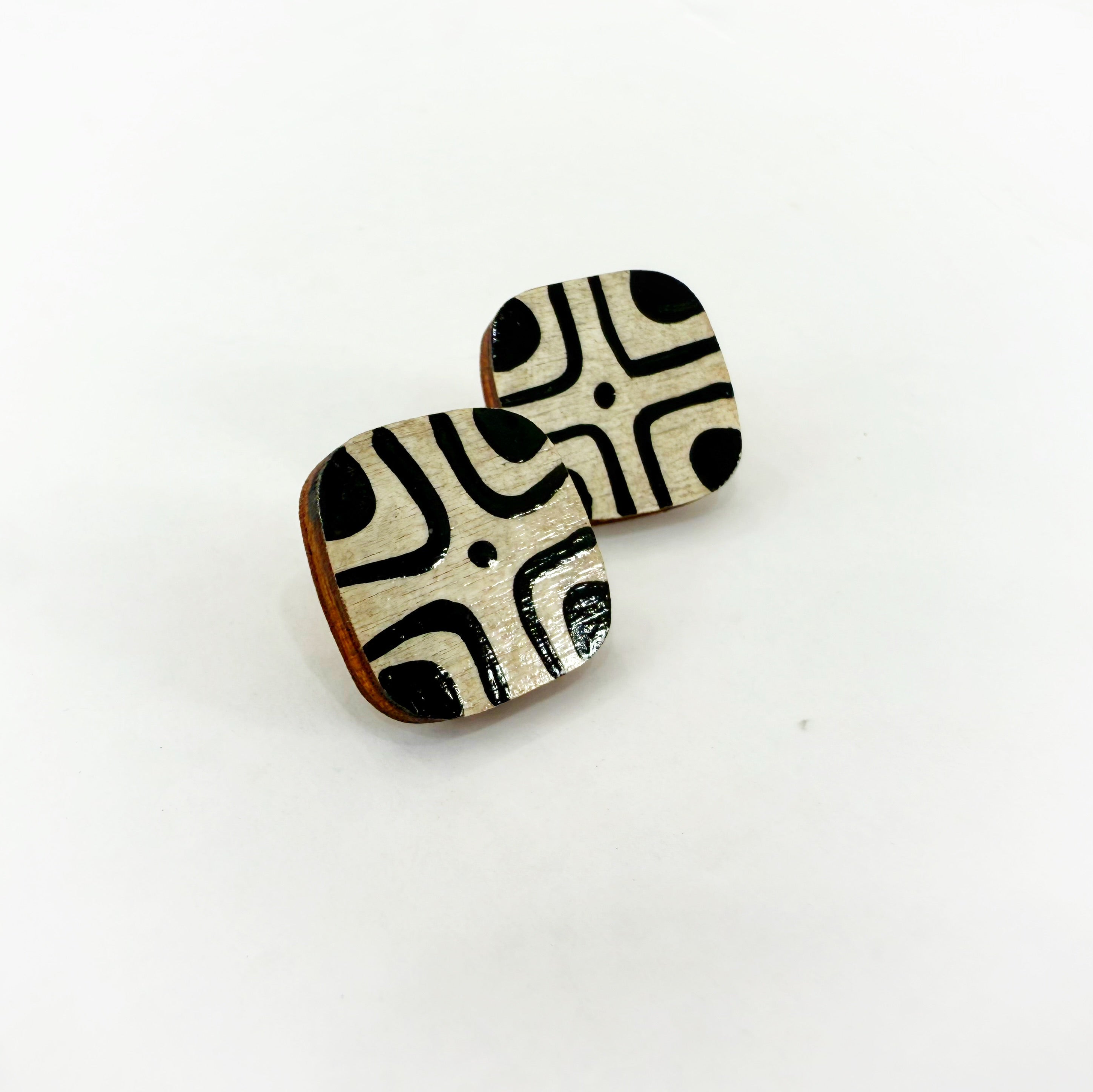 Black and White Hand Painted Folk Art Studs