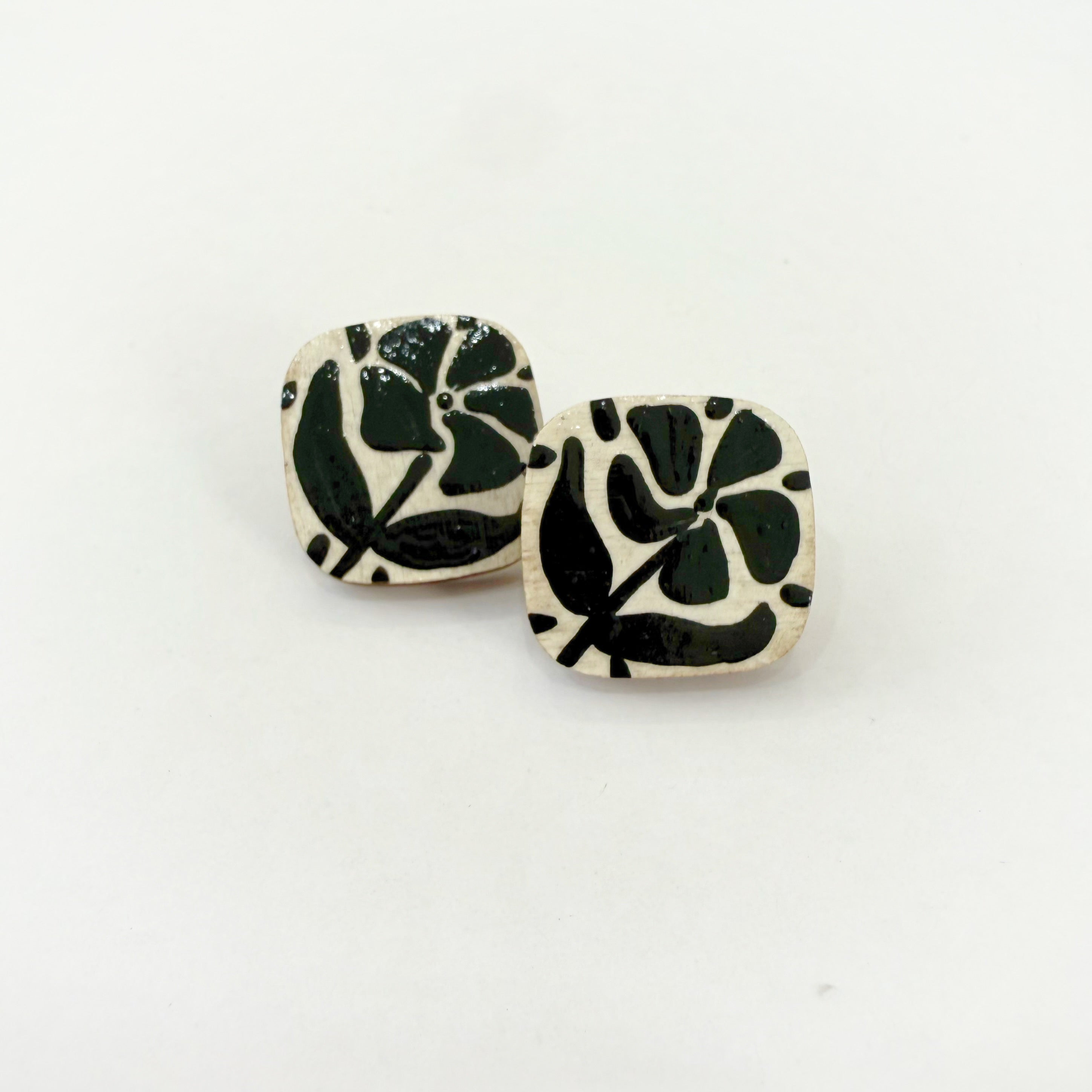 Black and White Hand Painted Folk Art Studs