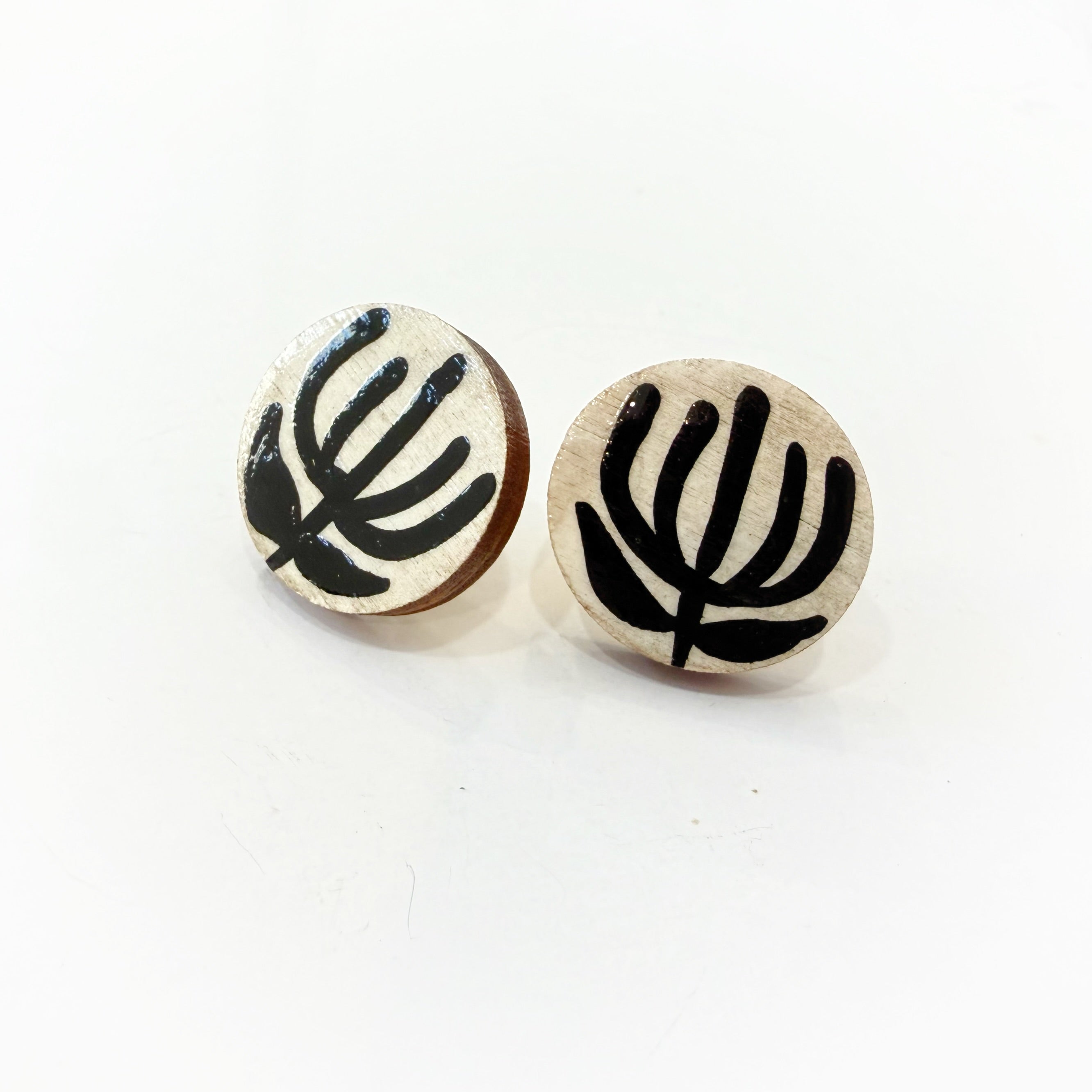 Black and White Hand Painted Folk Art Studs