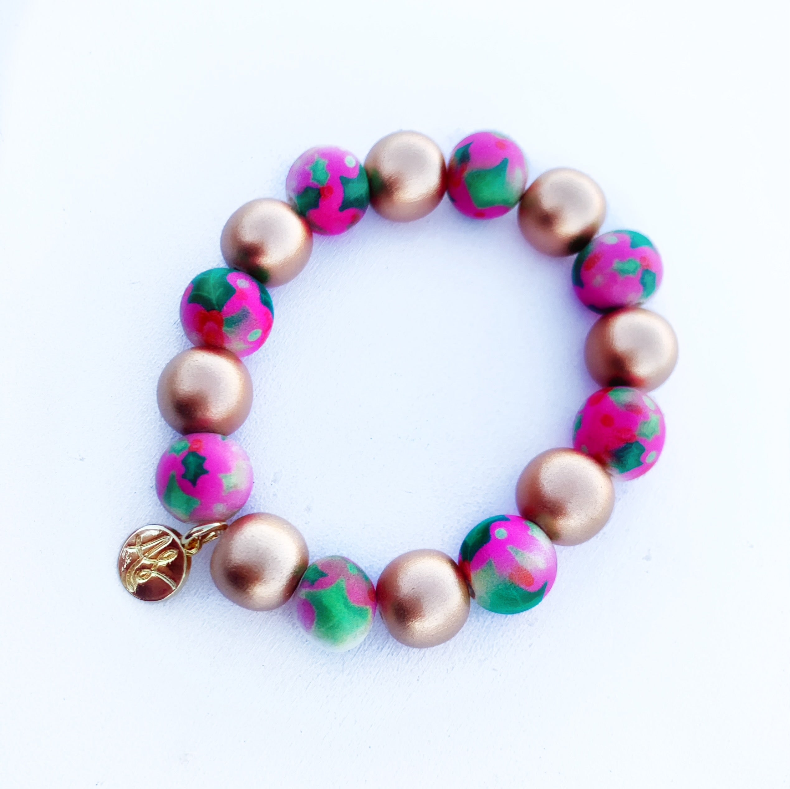 Christmas Bracelet - Audra Style™ Stacking Bracelet - Fuschia Holly Gold