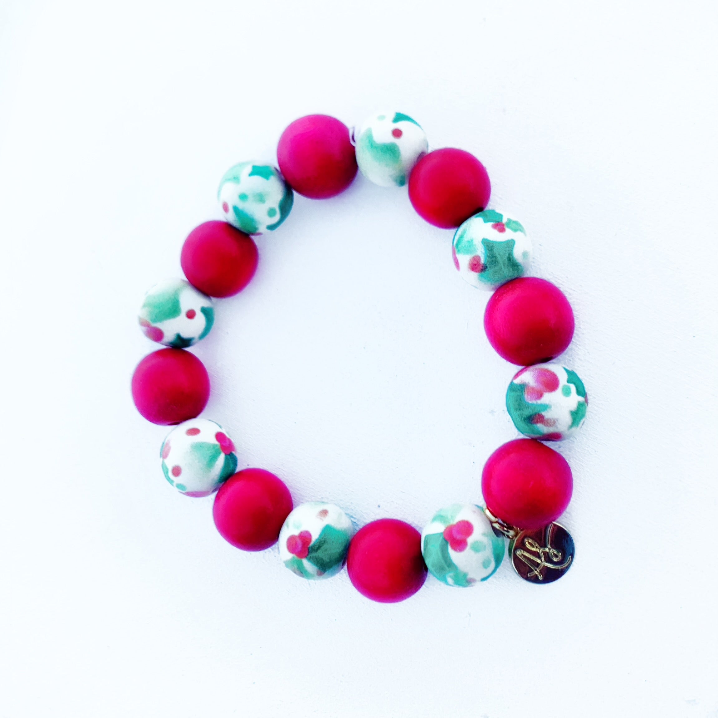 Christmas Bracelet - Audra Style™ Stacking Bracelet - White Holly Red