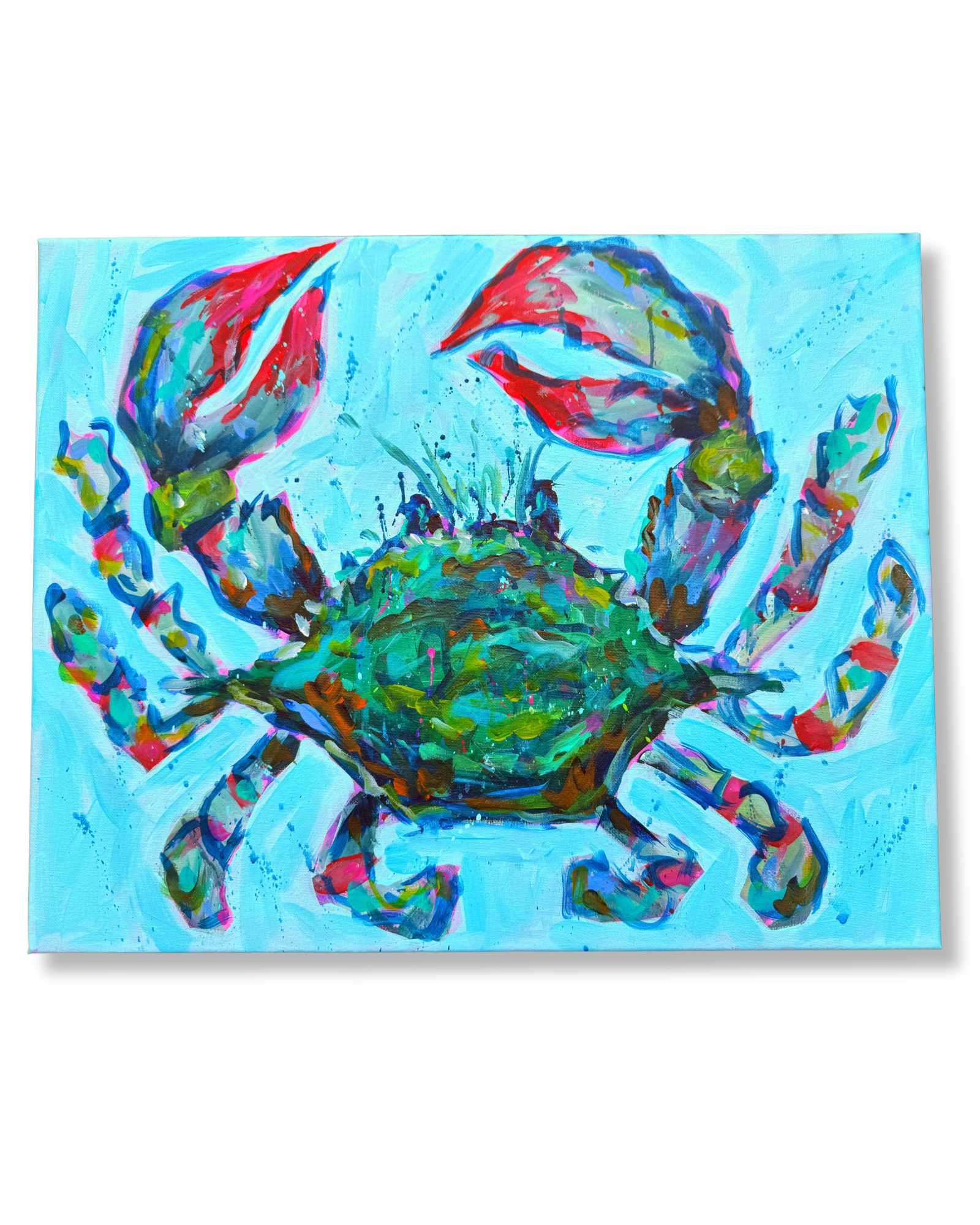 Blue Crab Original 16x20 Painting | Whimsical Coastal Home Decor Art