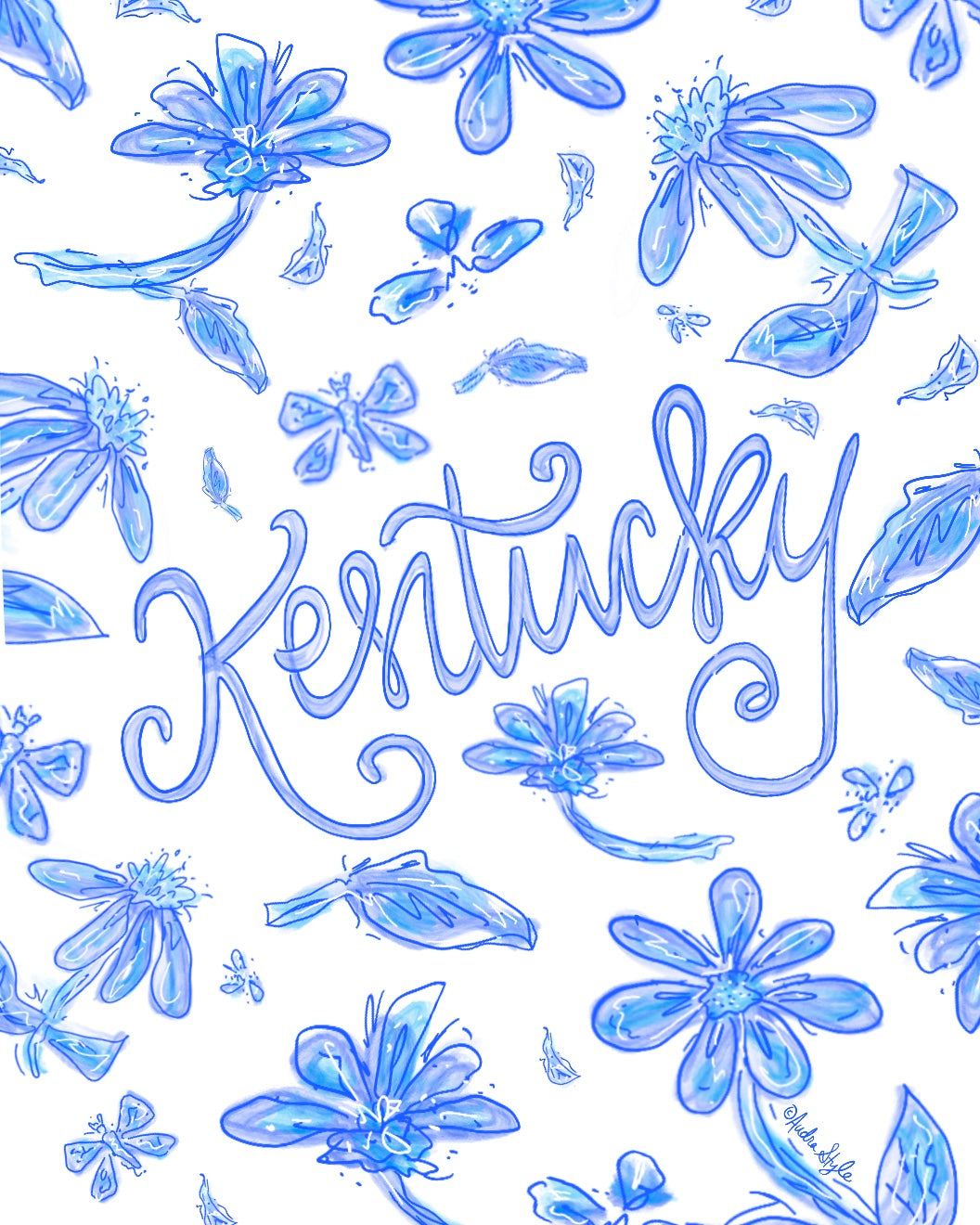 Blue and White Kentucky Floral Reproduction Print