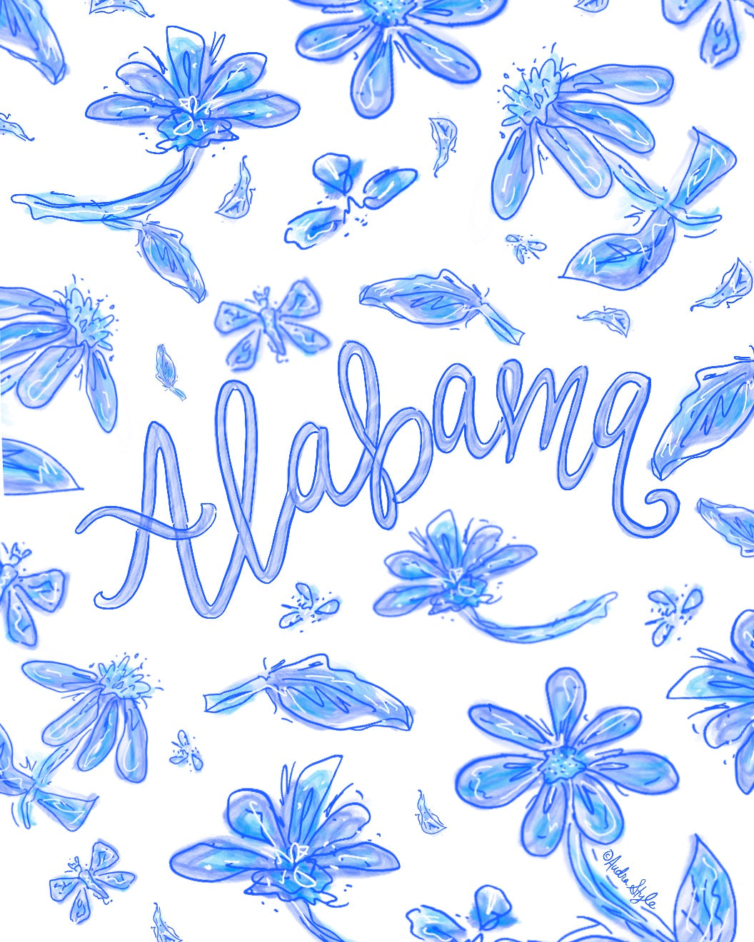 Blue and White Alabama Floral Reproduction Print