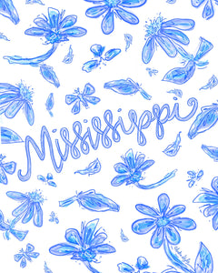 Blue and White Mississippi Floral Reproduction Print