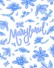 Load image into Gallery viewer, Blue and White Maryland Floral Reproduction Print
