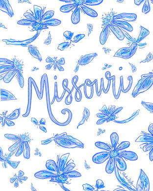 Blue and White Missouri Floral Reproduction Print