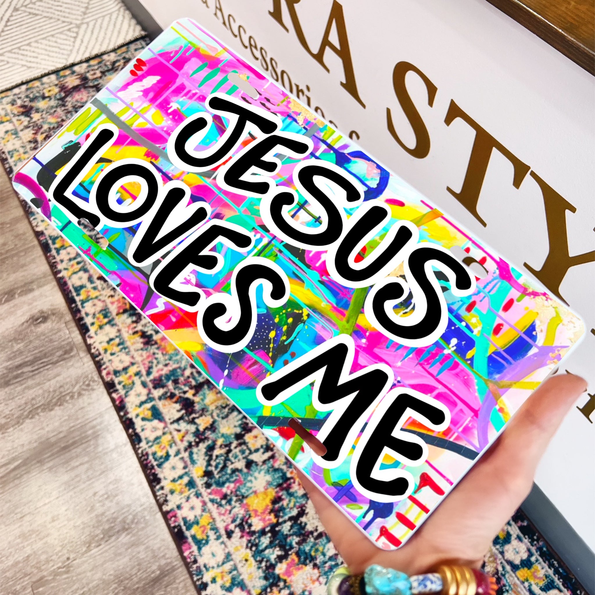 Jesus Loves Me Abstract License Plate