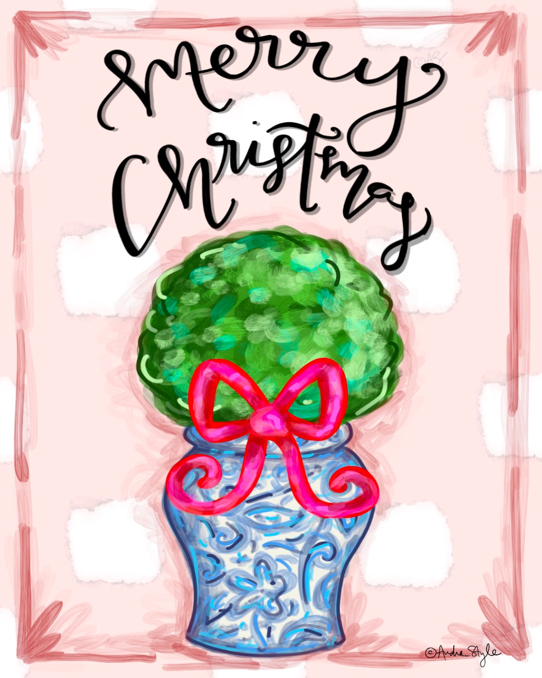 Christmas Canvas - Merry Christmas - Topiary Pink