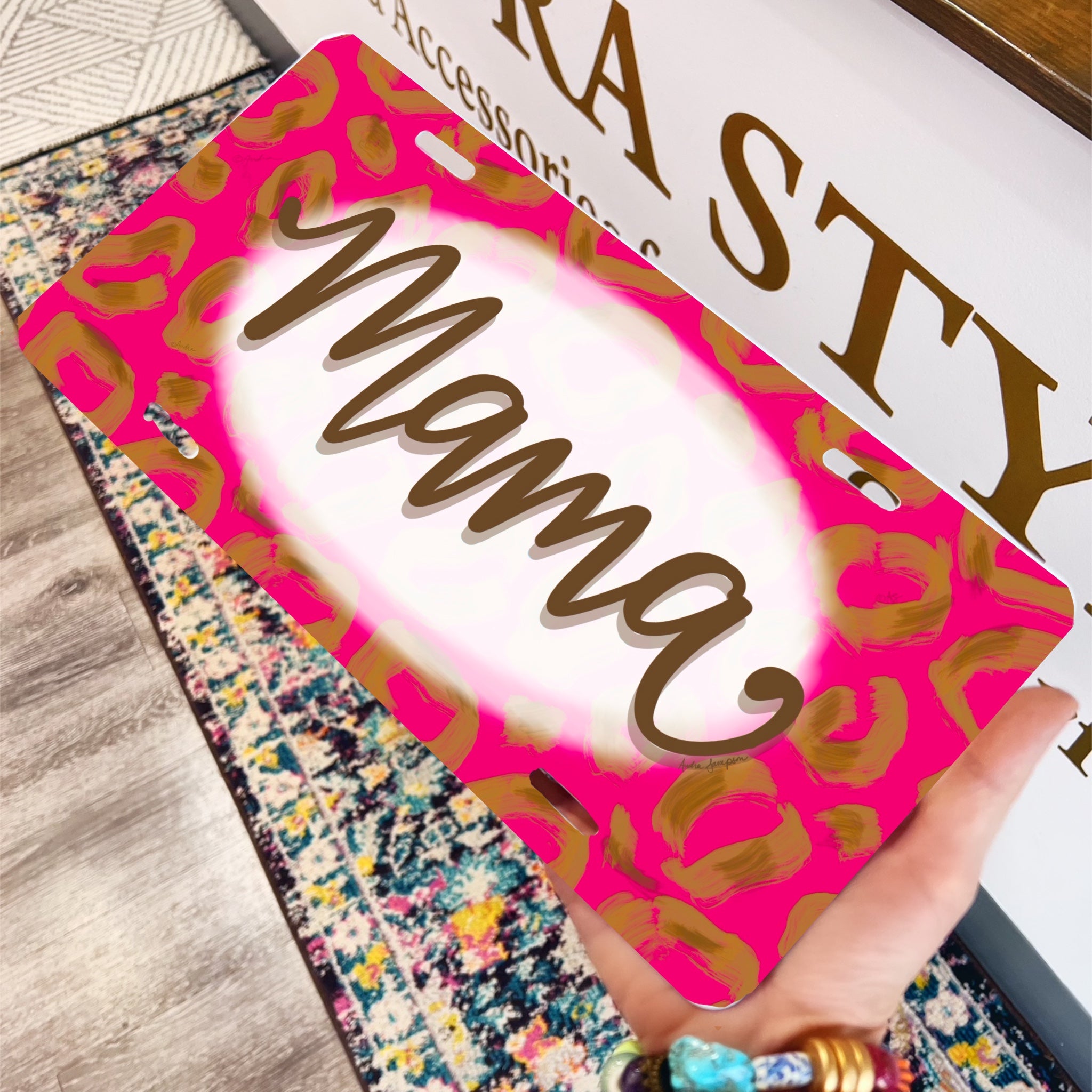 Mama Pink Brown Leopard License Plate