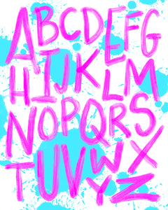 Pink and Blue Paint Splatter Alphabet Reproduction Print