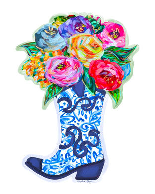 Blue and White Cowboy Boot Bouquet Reproduction Print