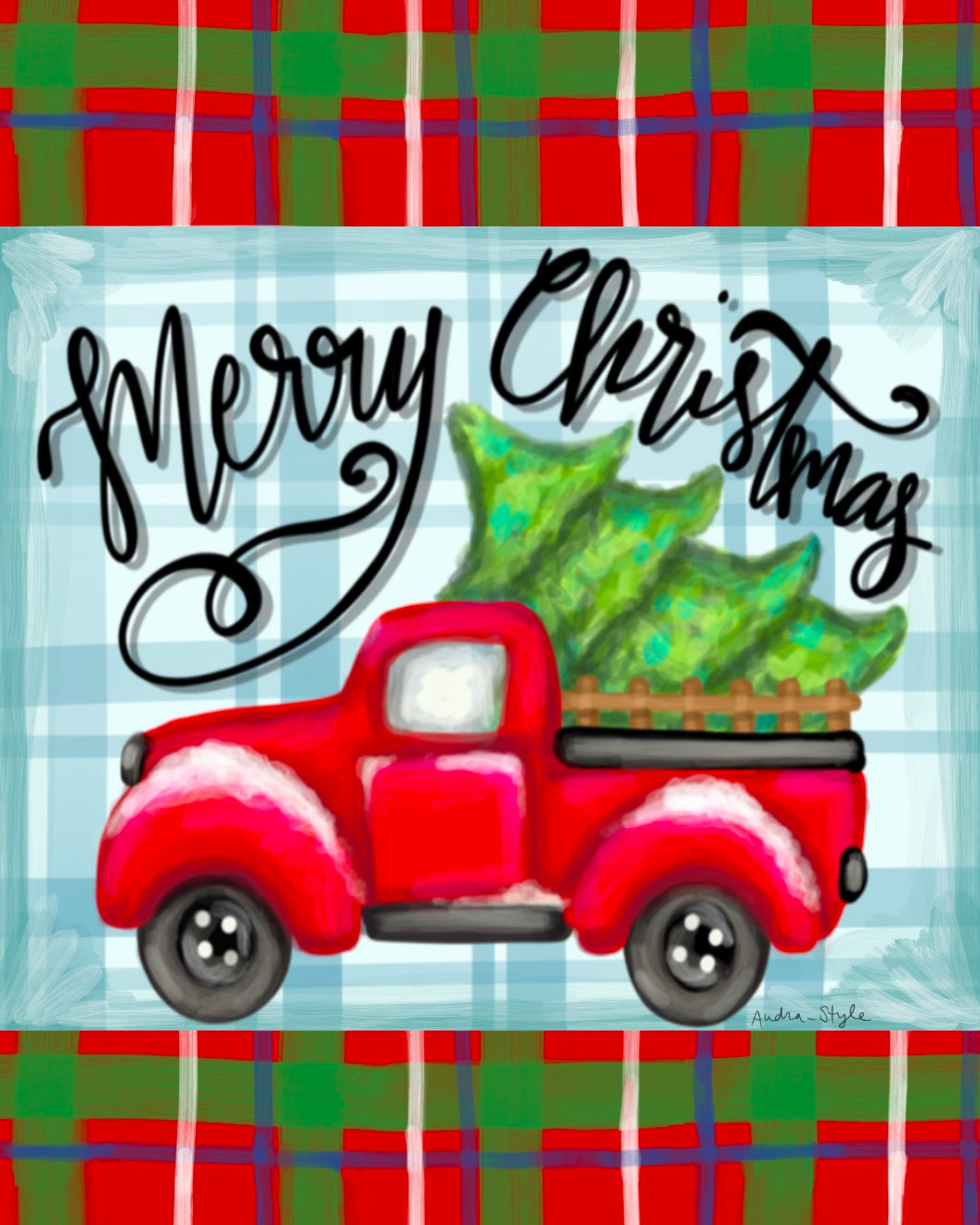 Christmas Canvas - Merry Christmas Red Truck w/ Tree #1