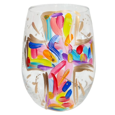 Abstract Cross Stemless Wine Glass