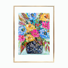 Load image into Gallery viewer, Colorful Floral Black and White Vase Reproduction Print - On Paper or Canvas
