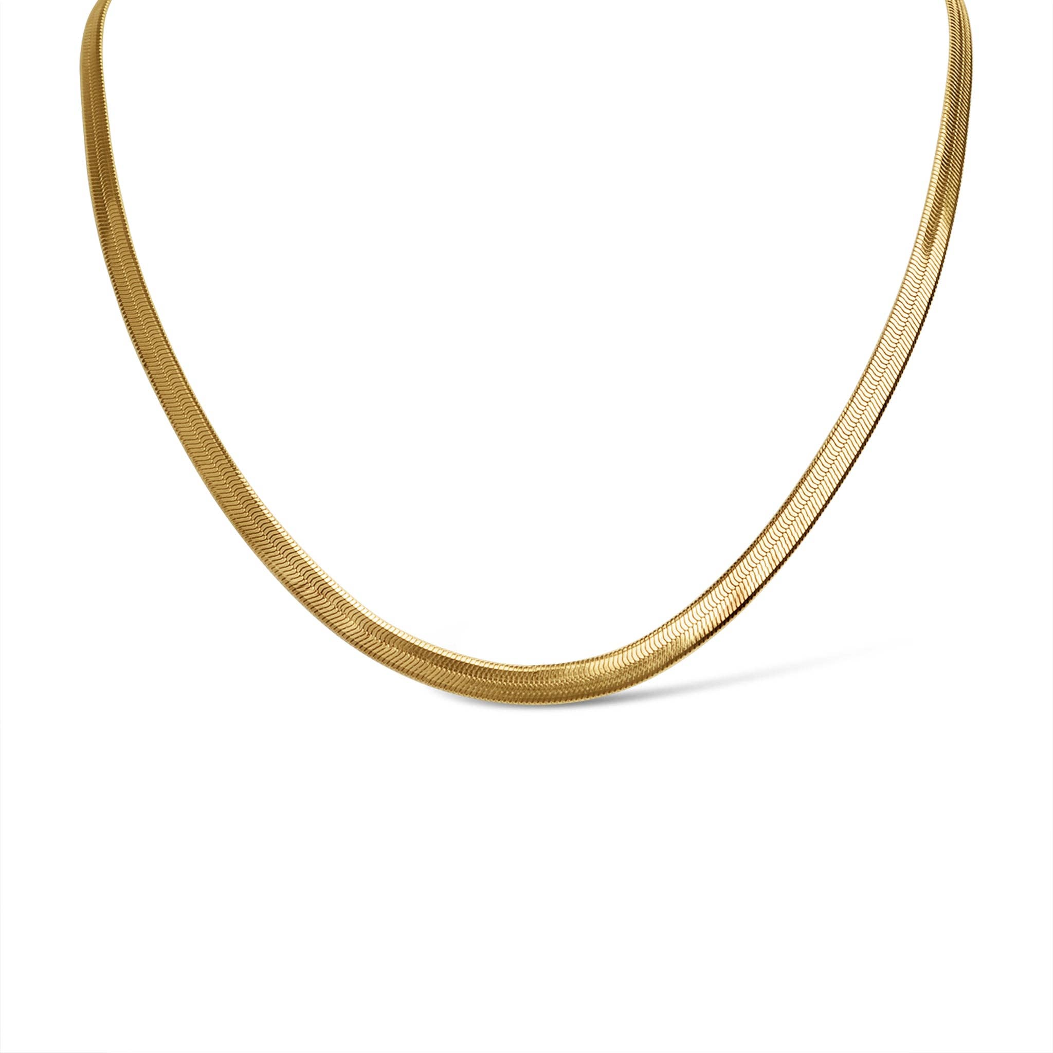 18k Gold Herringbone Chain Necklace: 3mm / 14"