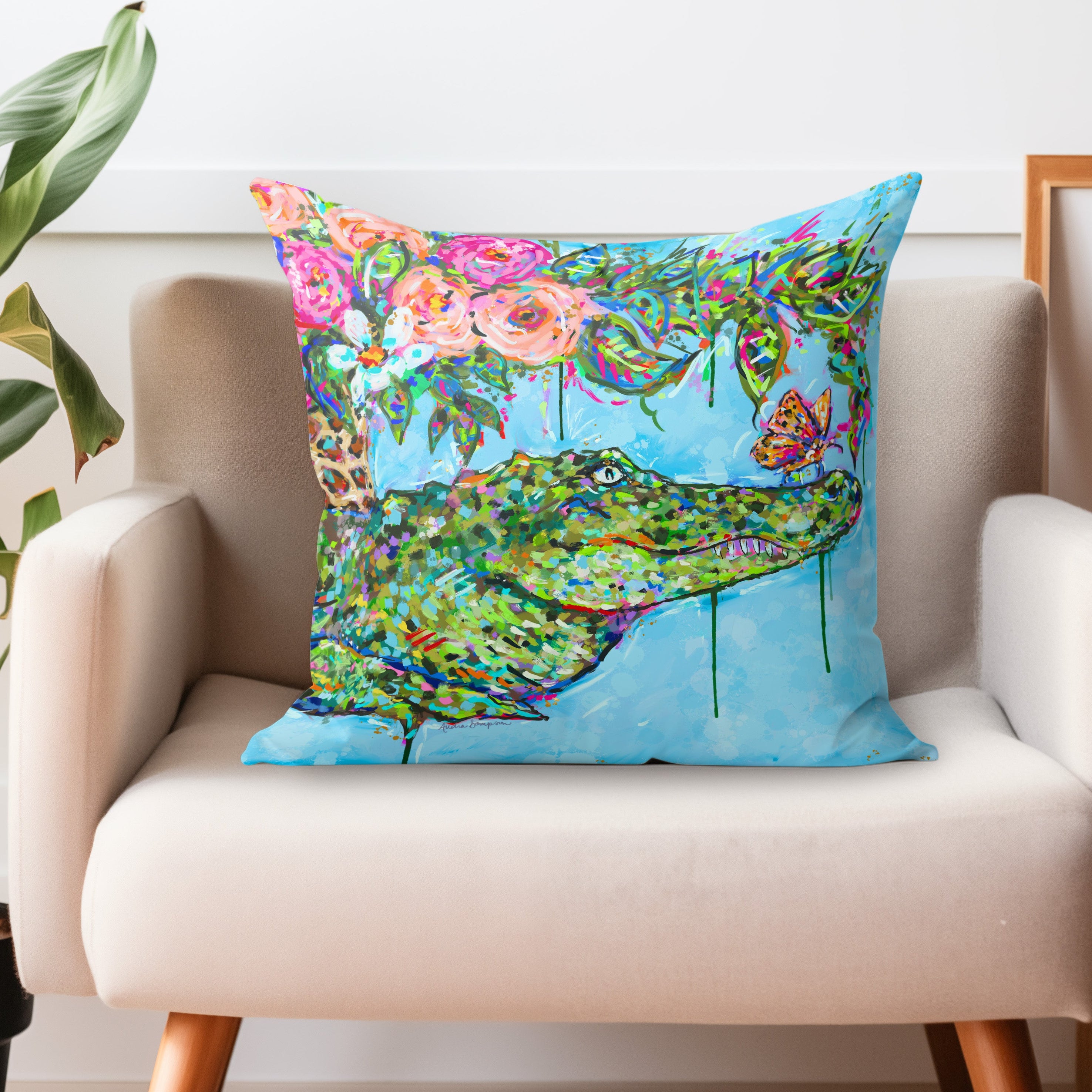 Alligator Floral Throw Pillow