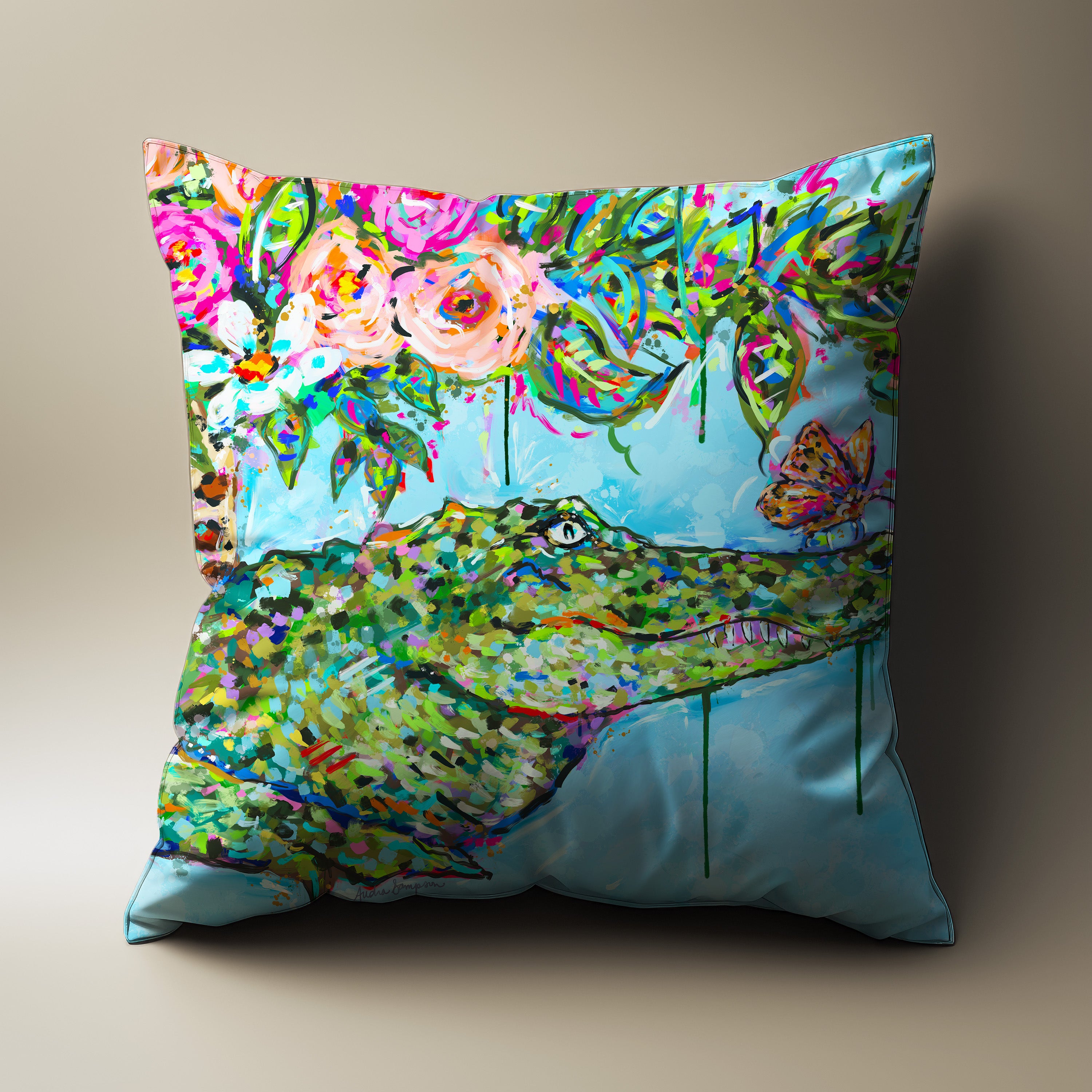 Alligator Floral Throw Pillow