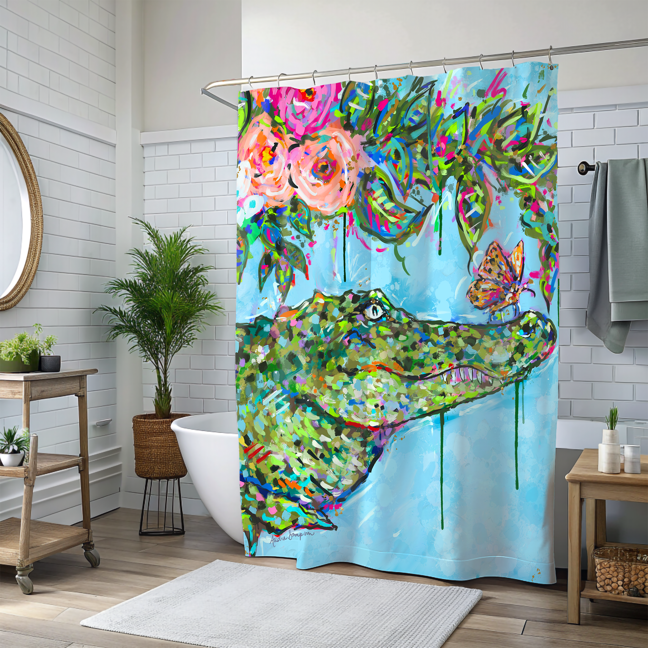 Alligator and Bouquet Shower Curtains