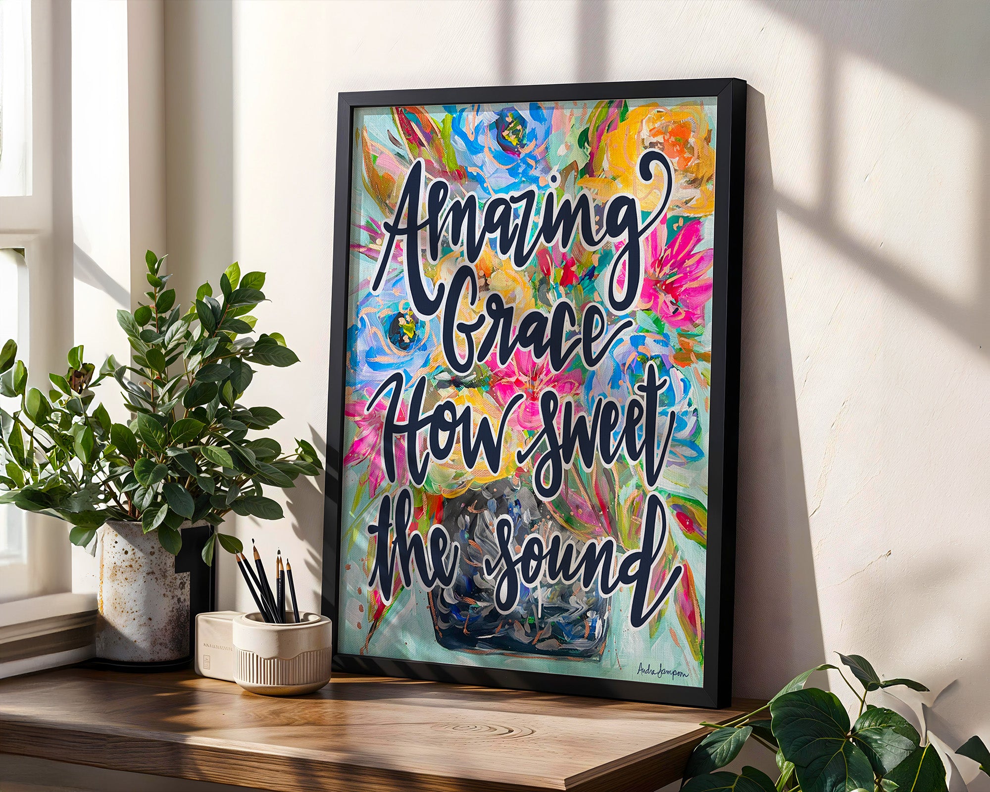 Amazing Grace  Art Print on Paper or Canvas - Scripture Bird Decor, Colorful Wall Poster