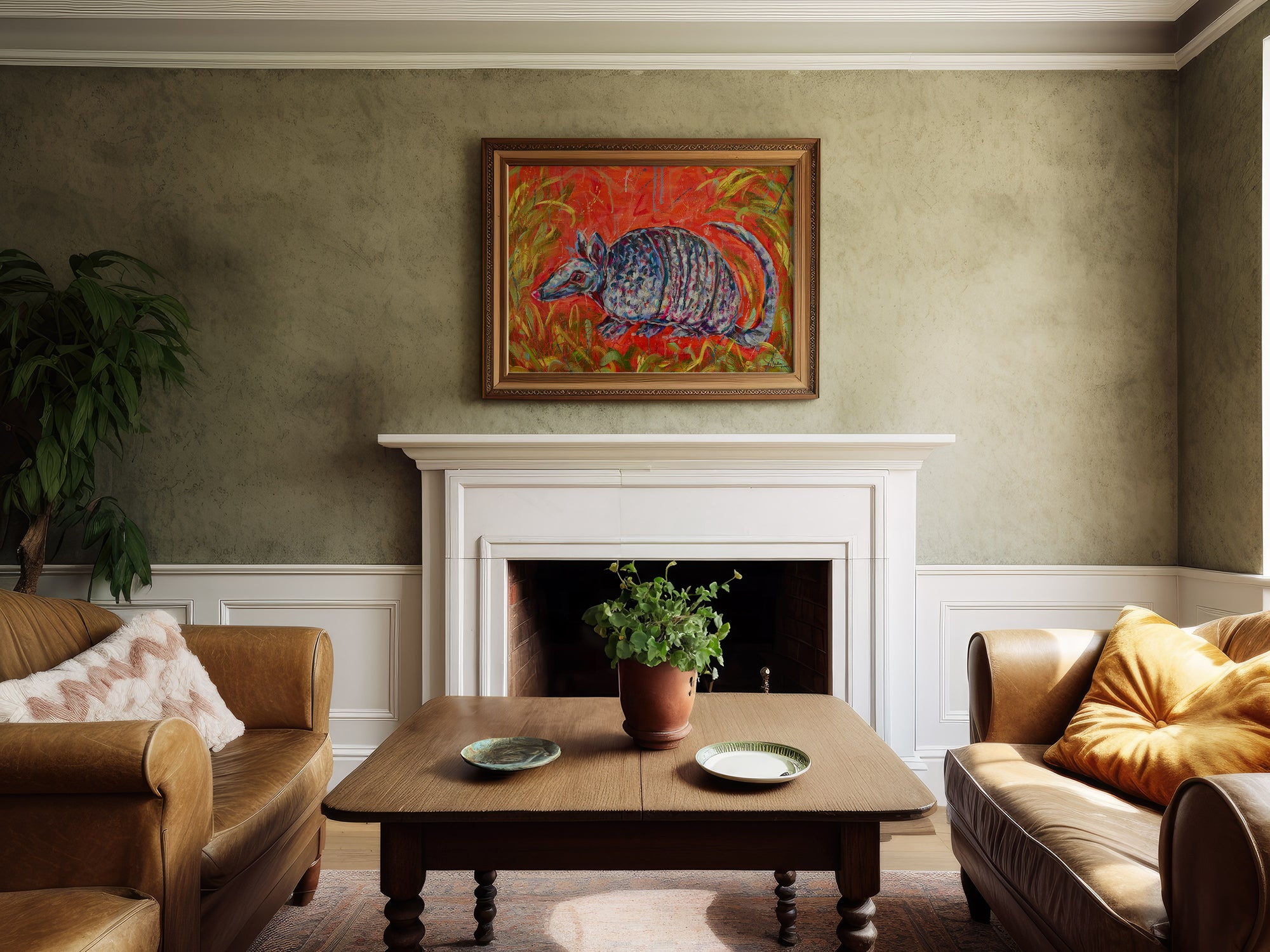 Armadillo Print on Paper or Canvas - Western Desert Texas Decor, Maximalist Art Poster