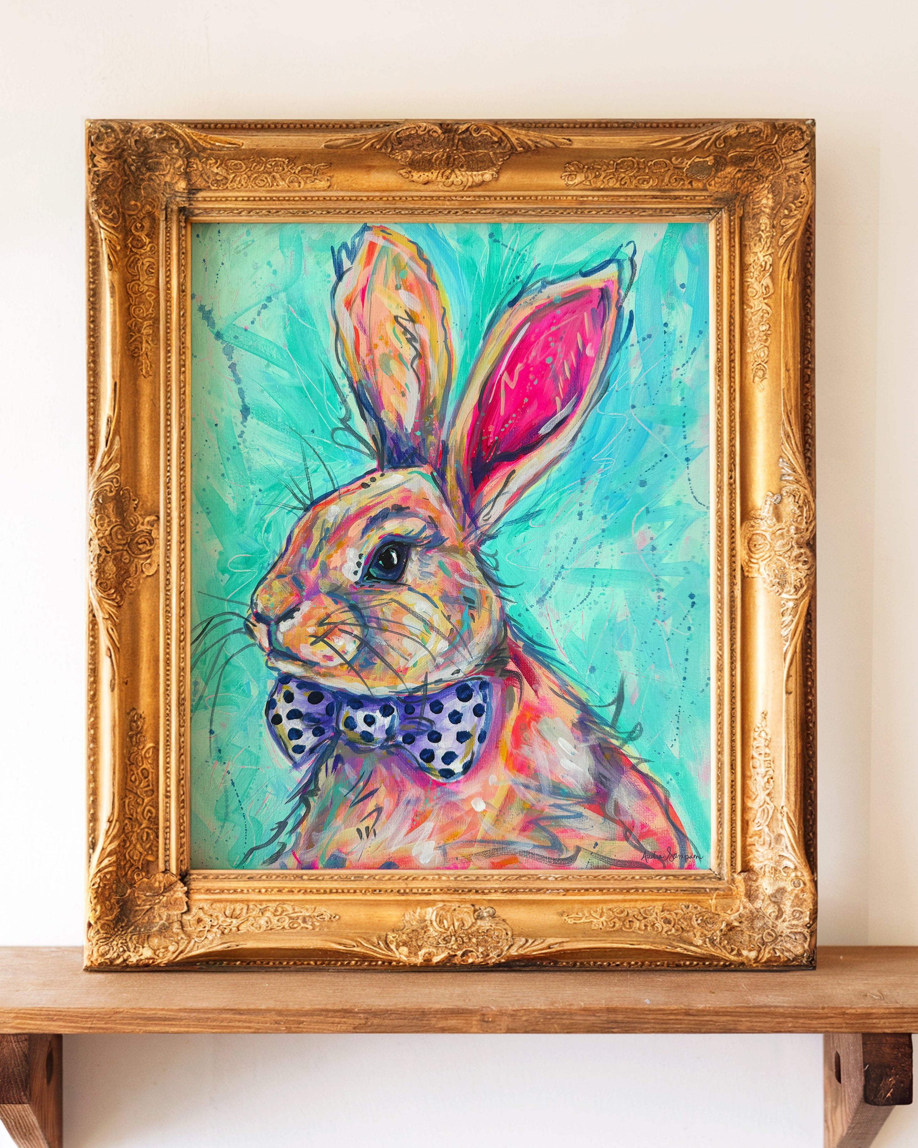 Benny Bunny Reproduction Print - On Paper or Canvas - Nursery, Dopamine Decor, Wall Art Poster