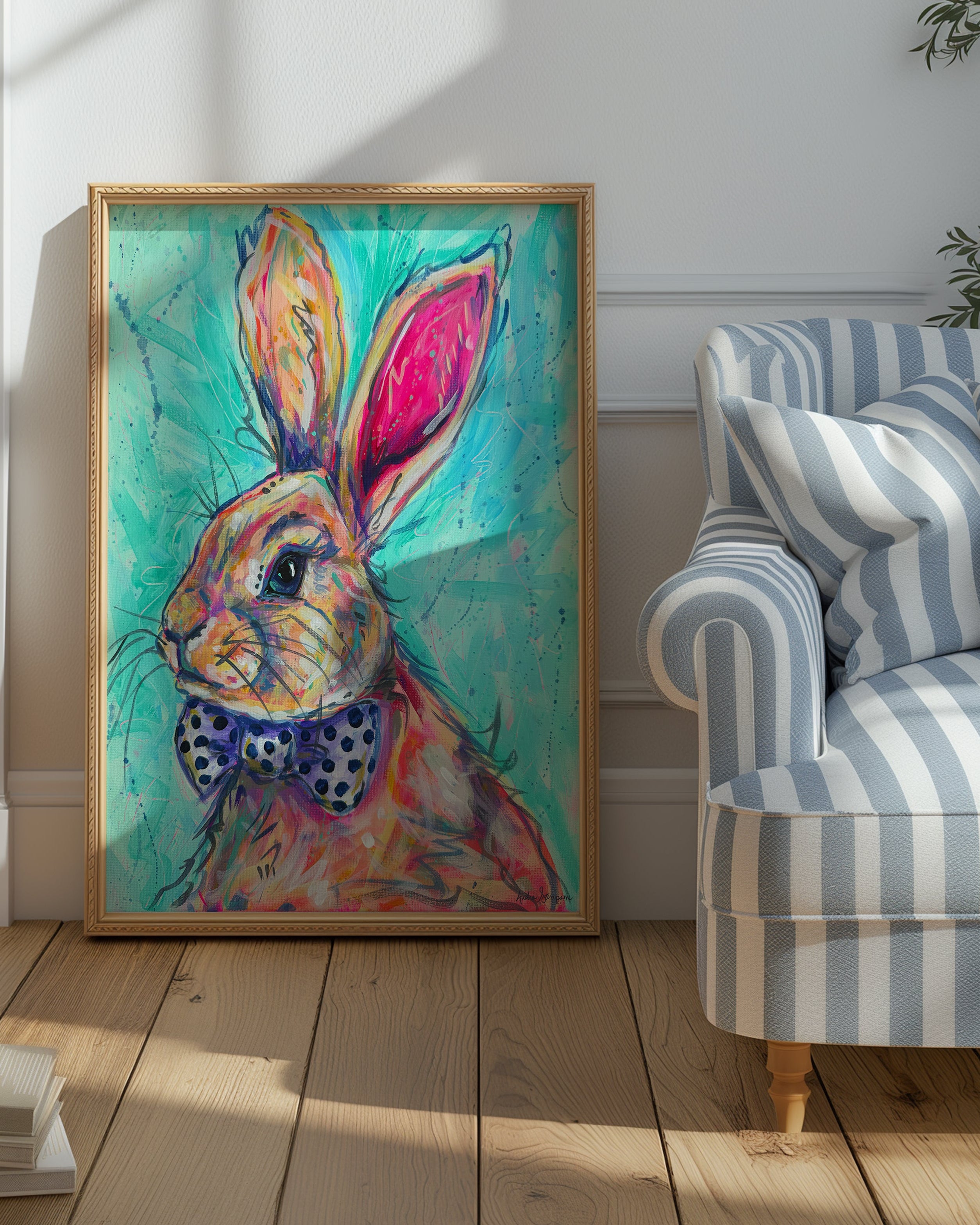 Benny Bunny Reproduction Print - On Paper or Canvas - Nursery, Dopamine Decor, Wall Art Poster