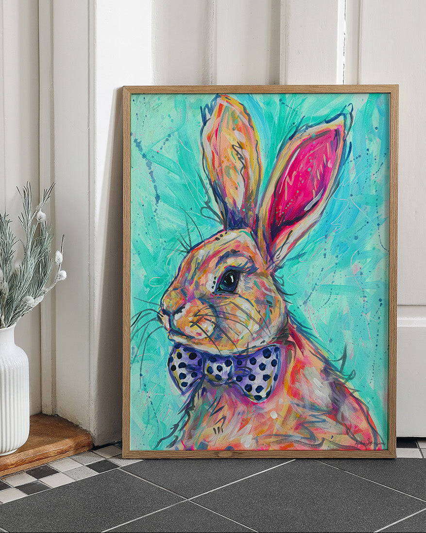Benny Bunny Reproduction Print - On Paper or Canvas - Nursery, Dopamine Decor, Wall Art Poster