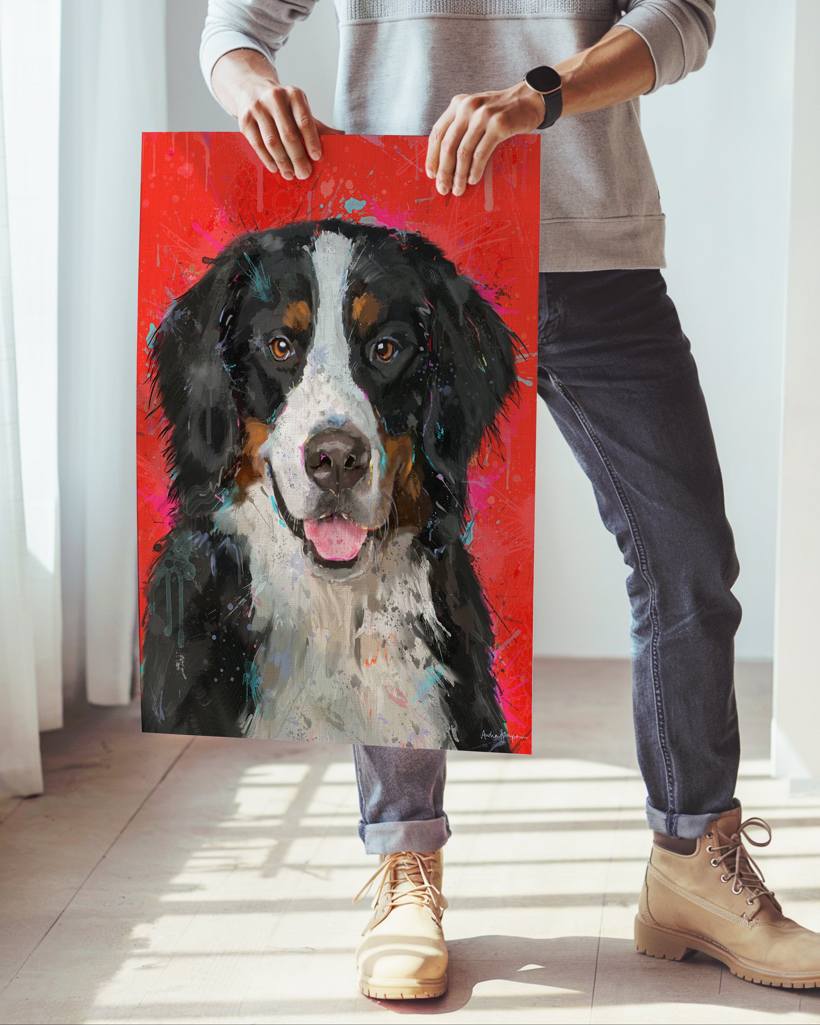 Bernese Mountain Dog Art Print | Maximalist Dog Wall Art | Dopamine Decor
