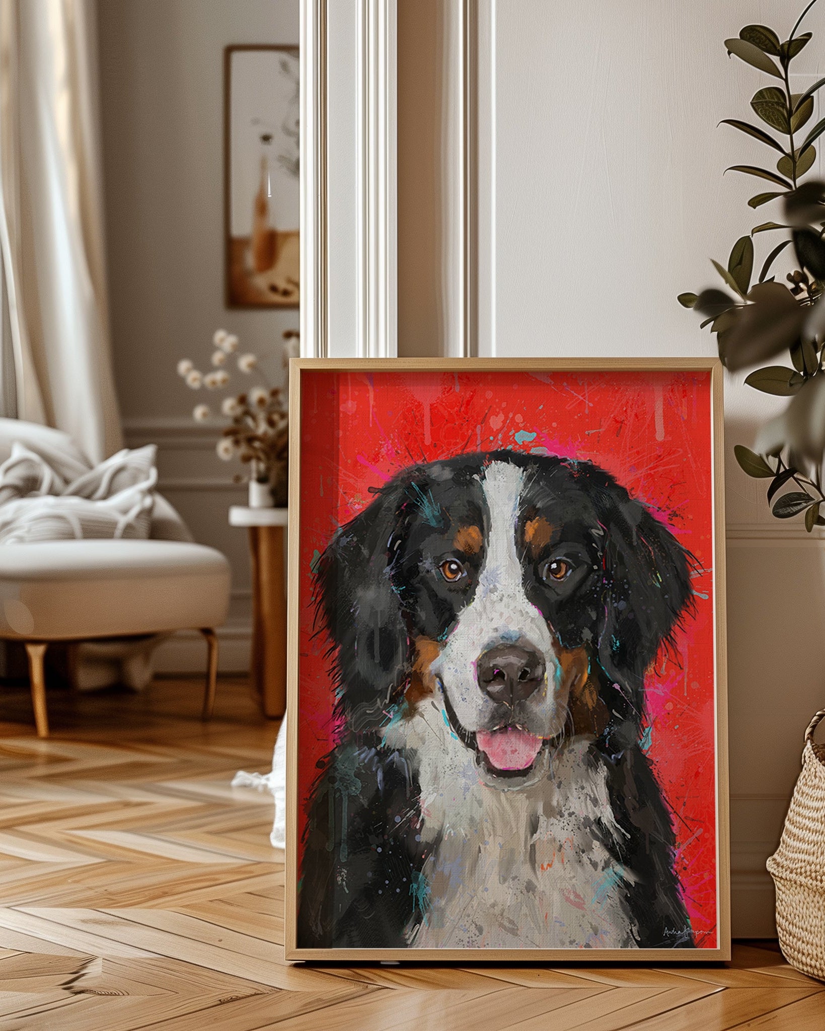 Bernese Mountain Dog Art Print | Maximalist Dog Wall Art | Dopamine Decor