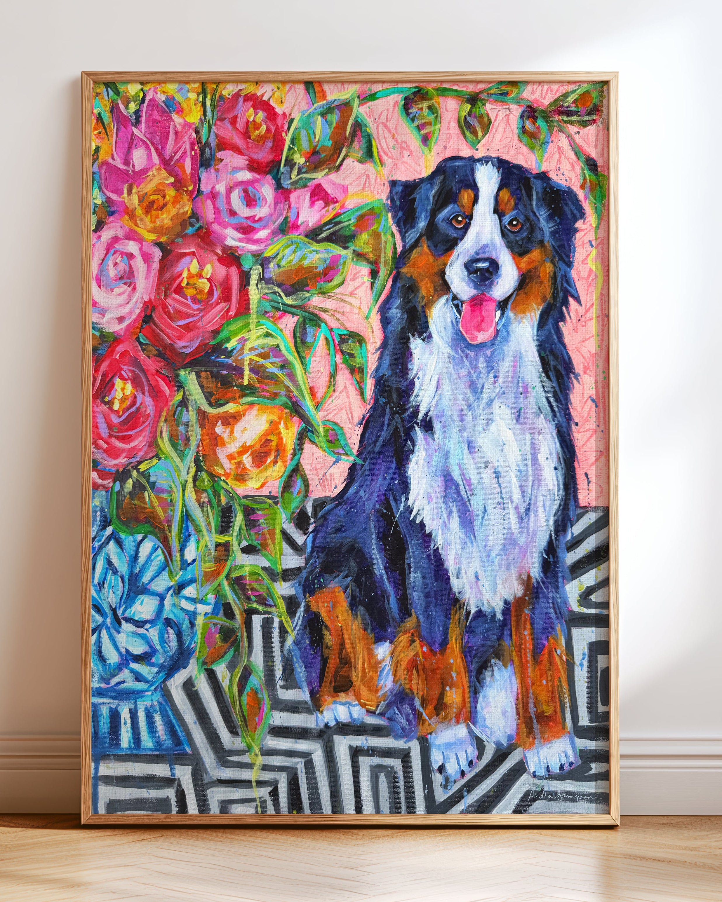 Bernese Mountain Dog Art Print | Maximalist Dog Wall Art | Dopamine Decor