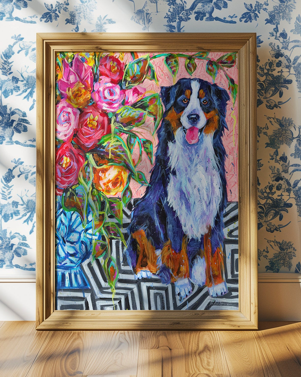 Bernese Mountain Dog Art Print | Maximalist Dog Wall Art | Dopamine Decor