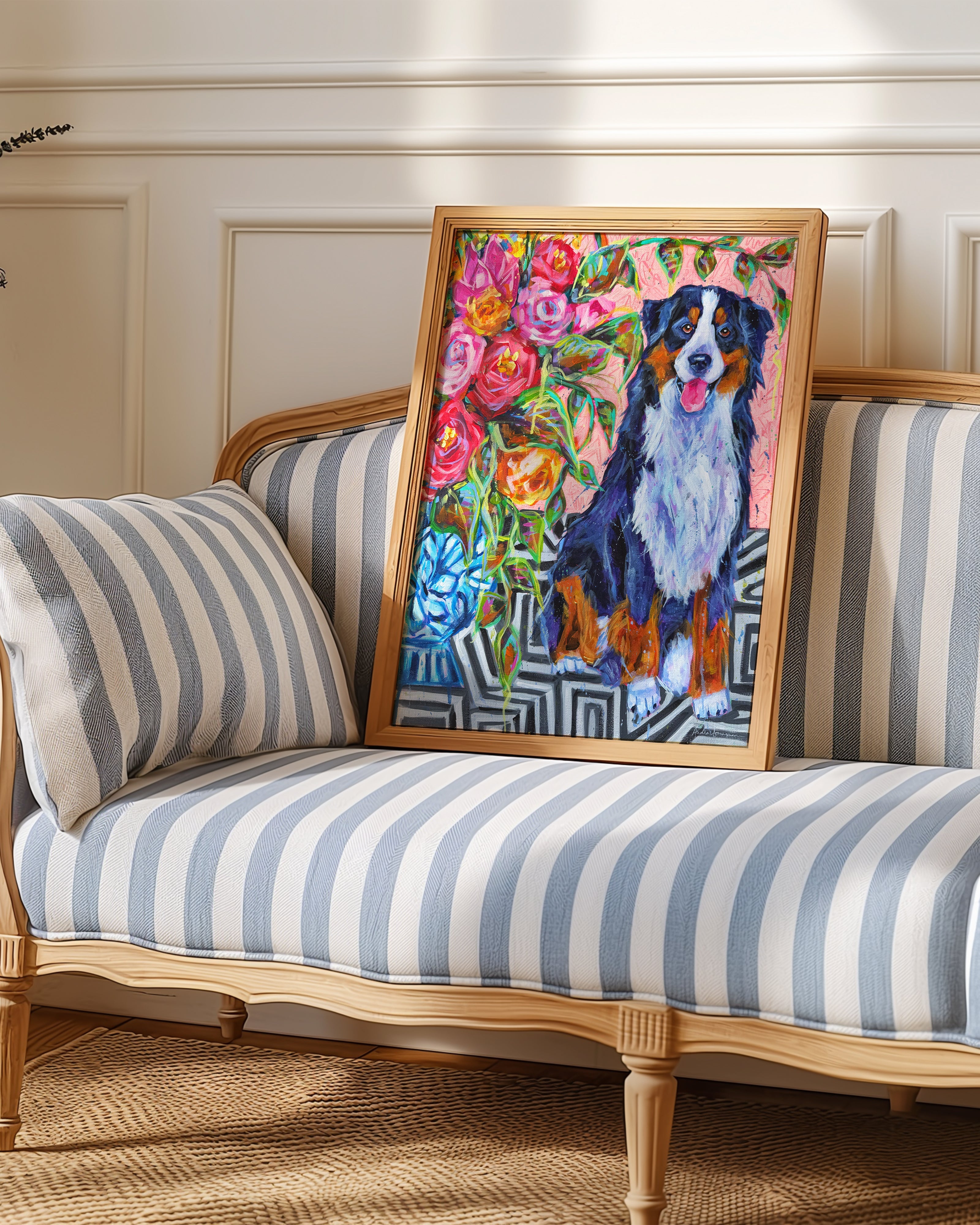 Bernese Mountain Dog Art Print | Maximalist Dog Wall Art | Dopamine Decor