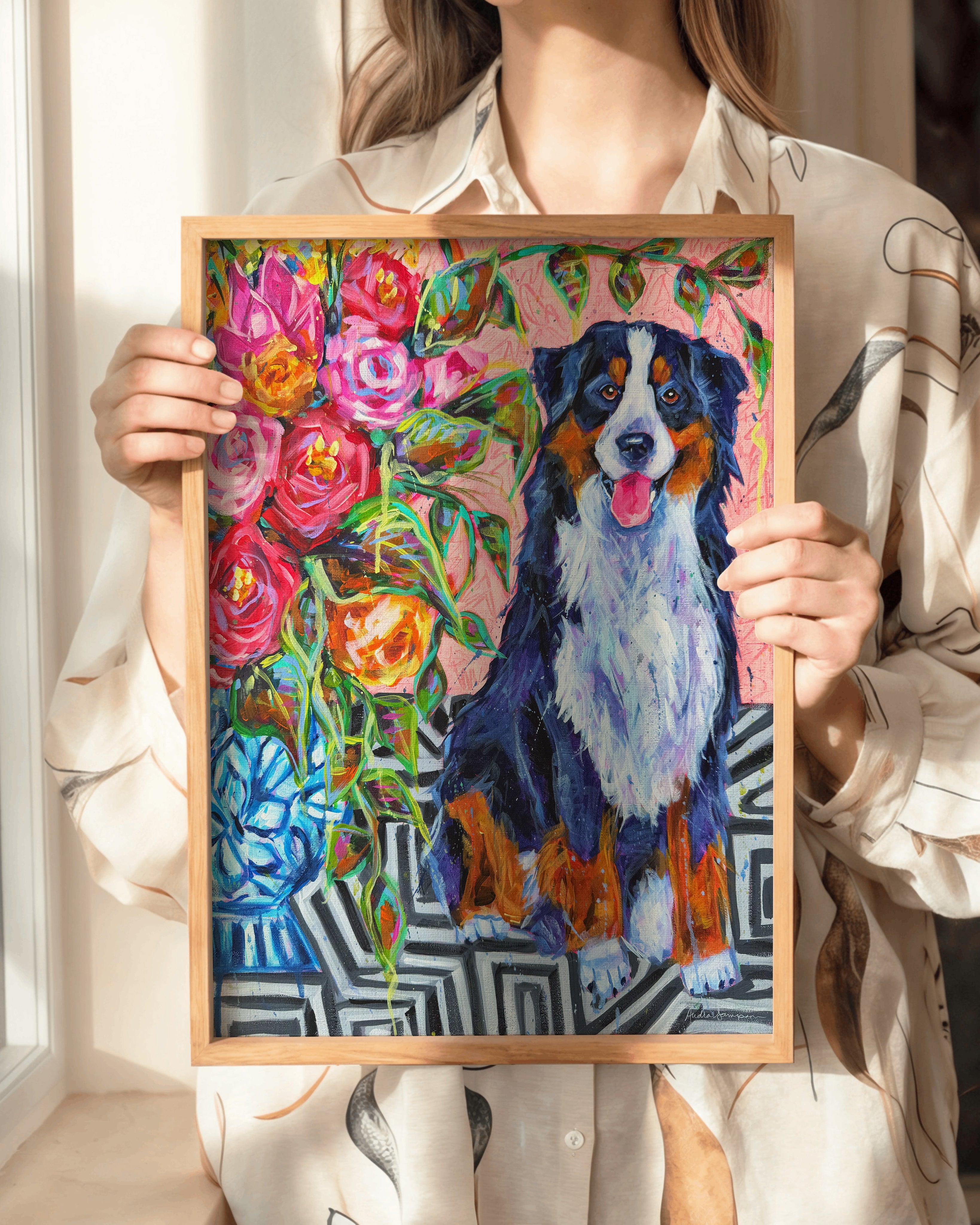 Bernese Mountain Dog Art Print | Maximalist Dog Wall Art | Dopamine Decor