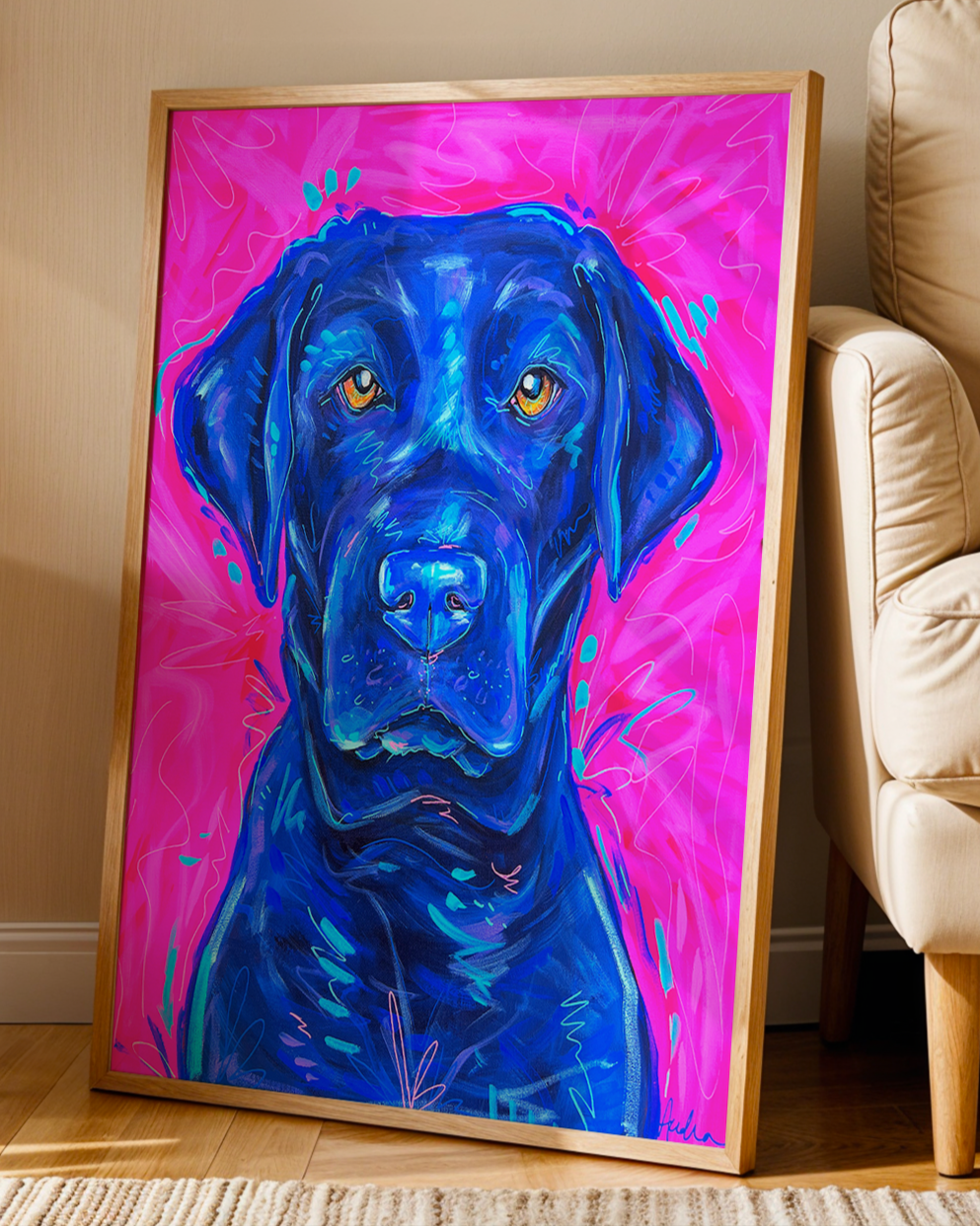 Black Lab Print on Paper or Canvas - Pet Art, Dog Poster, Colorful Wall Art, Dog Gift, Dopamine Decor