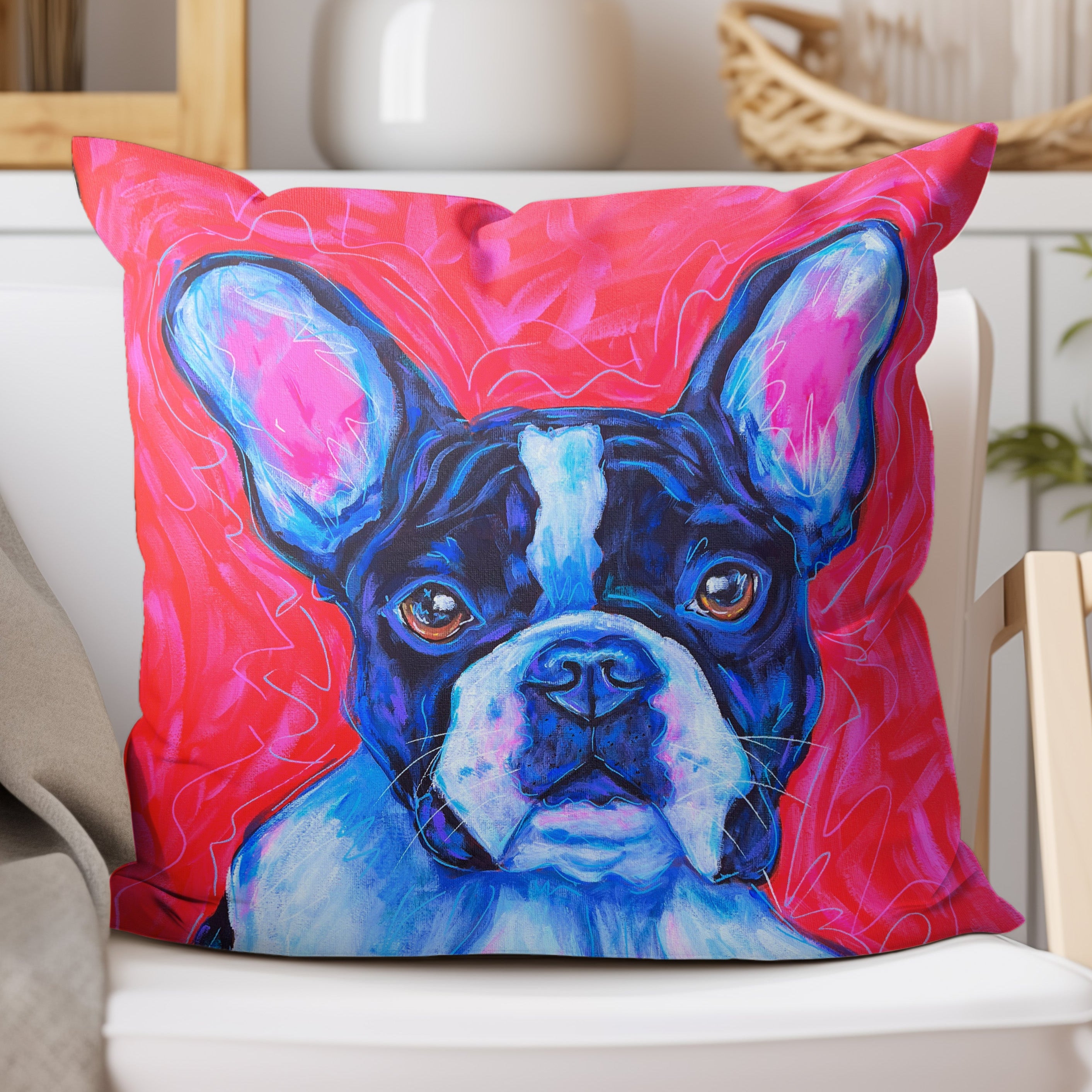 Black and White Frenchie French Bulldog Throw Pillow