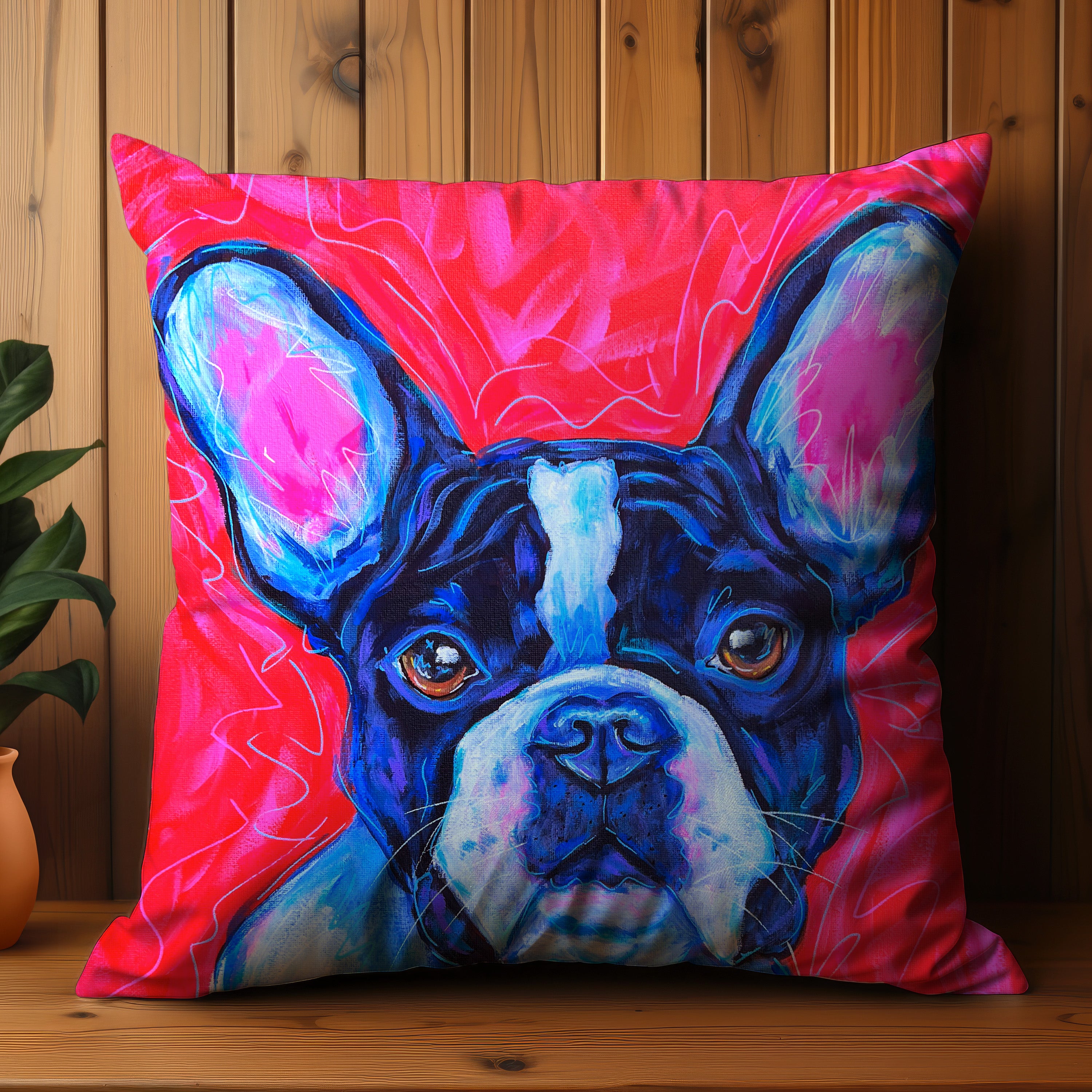 Black and White Frenchie French Bulldog Throw Pillow