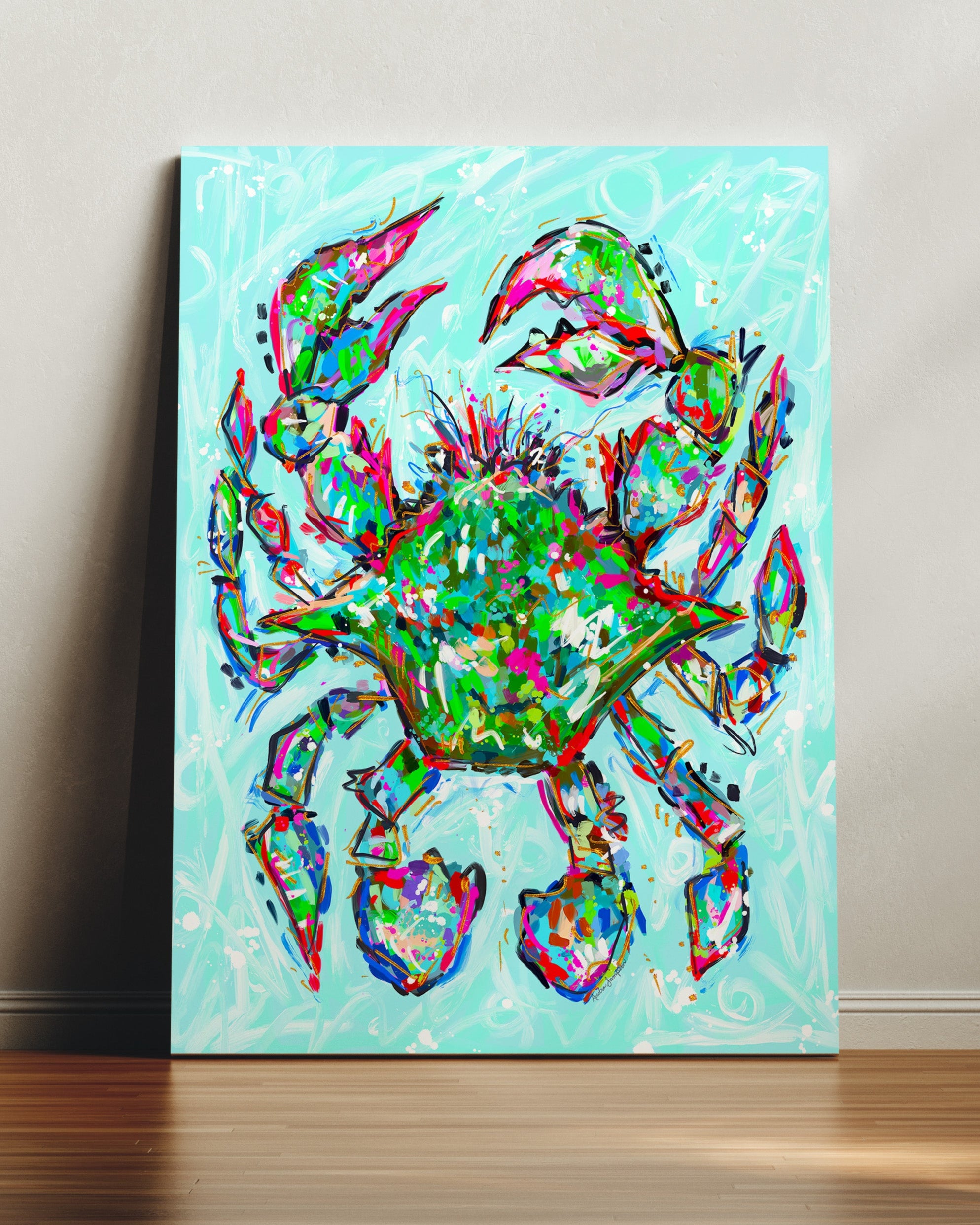 Blue Crab Art Print on Paper or Canvas - Coastal Wall Art, Nautical Beach Decor, Seafood Kitchen Poster