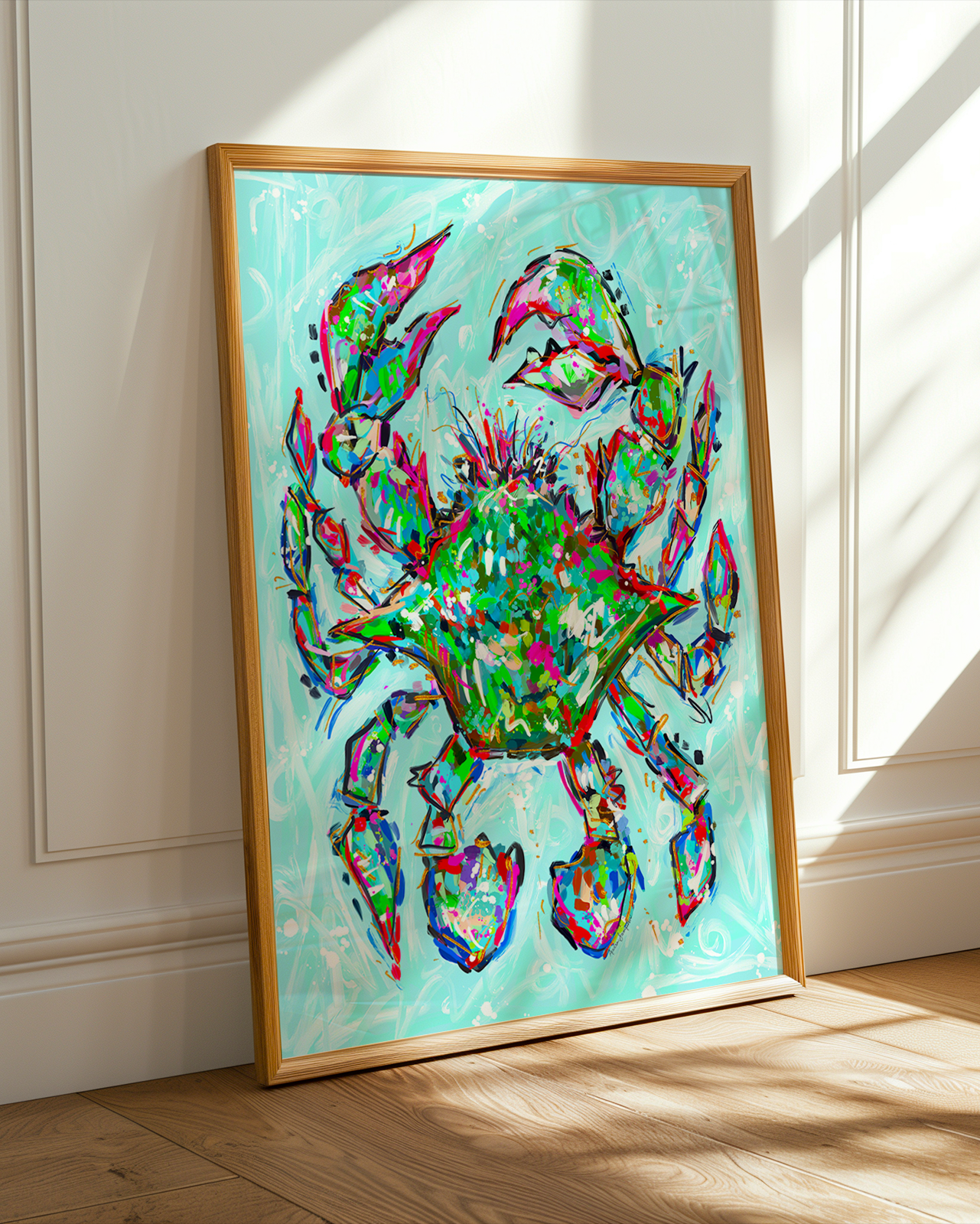 Blue Crab Art Print on Paper or Canvas - Coastal Wall Art, Nautical Beach Decor, Seafood Kitchen Poster