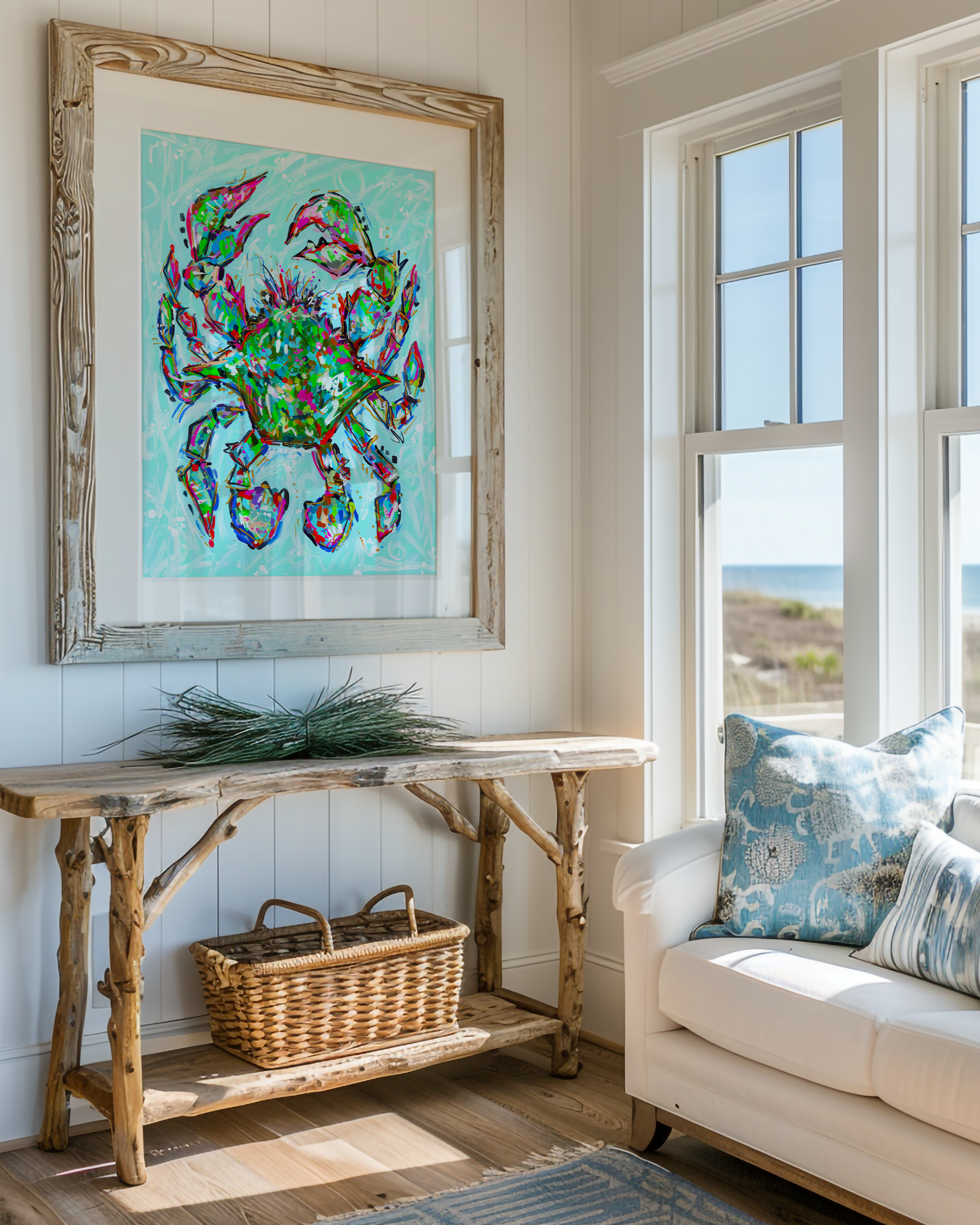 Blue Crab Art Print on Paper or Canvas - Coastal Wall Art, Nautical Beach Decor, Seafood Kitchen Poster