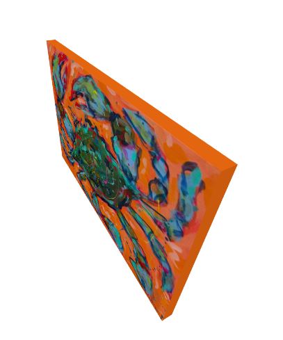 Blue Crab on Orange Whimsical Coastal Art Print - Paper or Canvas