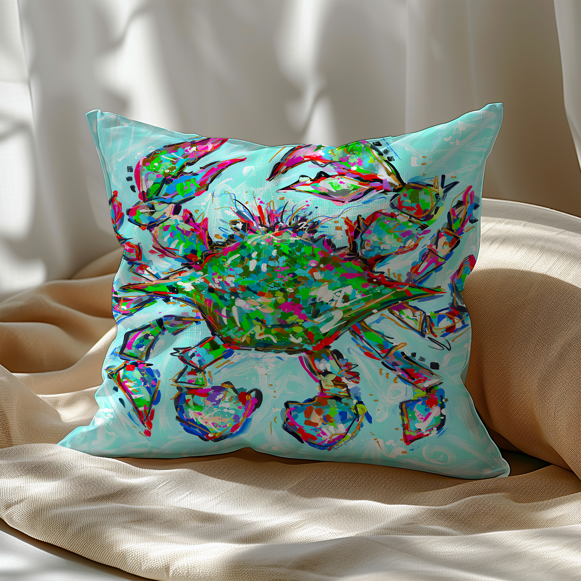 Blue Crab Throw Pillow