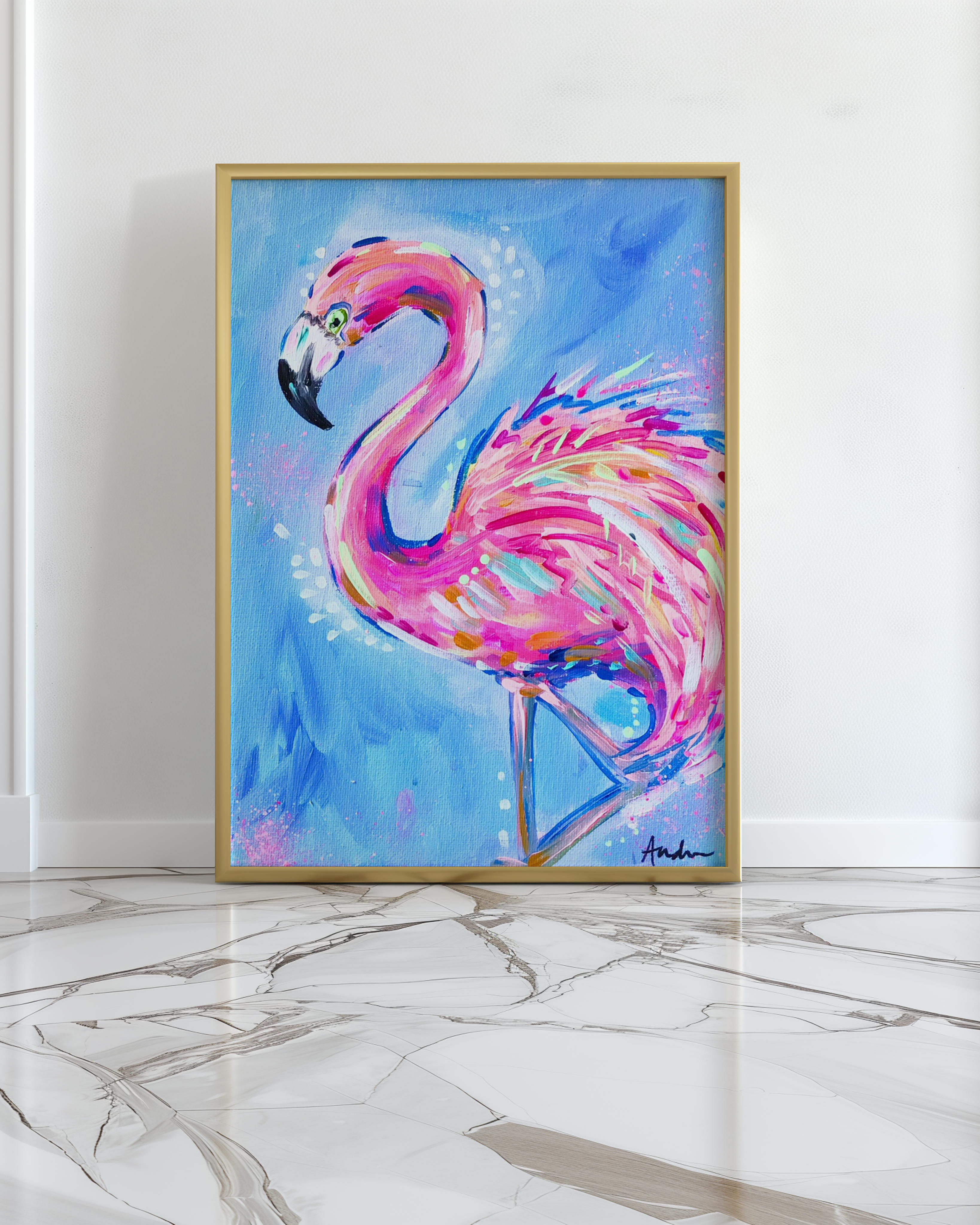 Flamingo Art Print on Paper or Canvas - Pink Decor, Maximalist Coastal Wall Art Poster