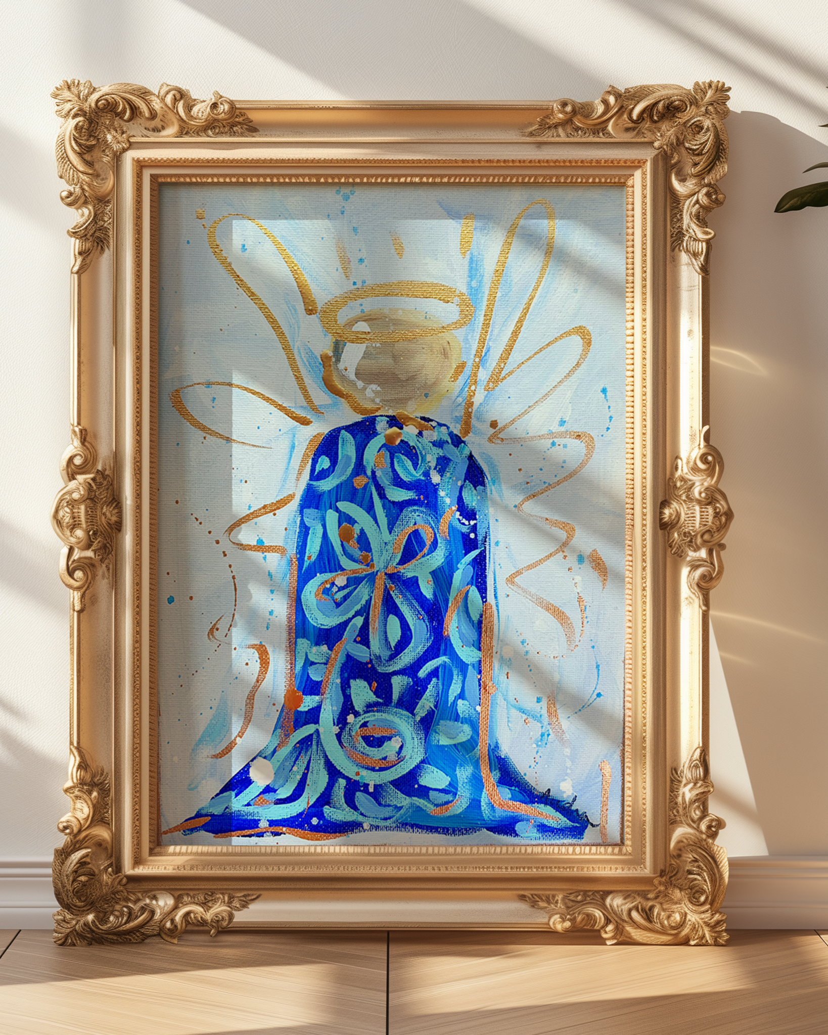 Blue White Angel Art Print on Paper or Canvas - Inspirational Wall Decor, Colorful Home Decor