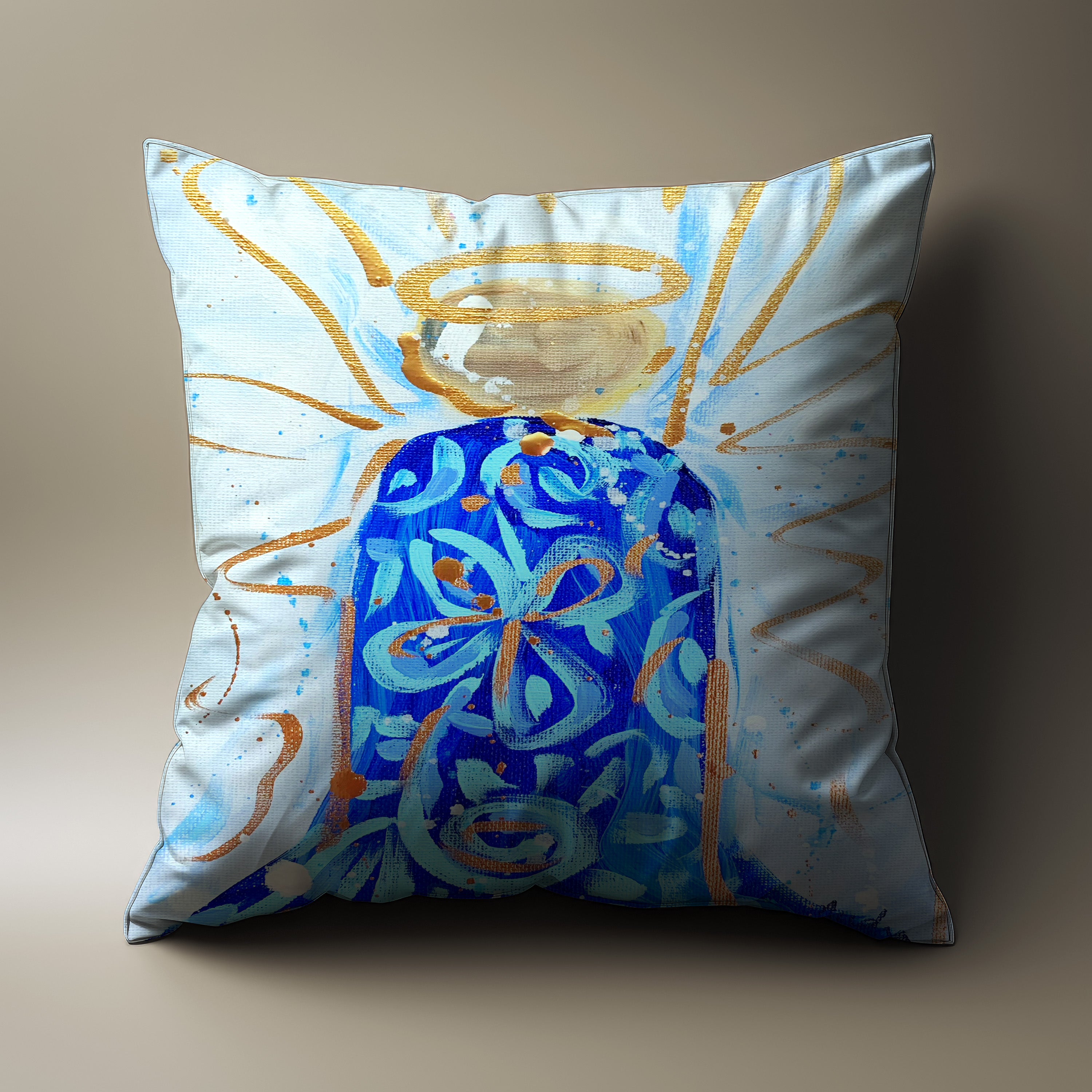 Blue White Angel Throw Pillow