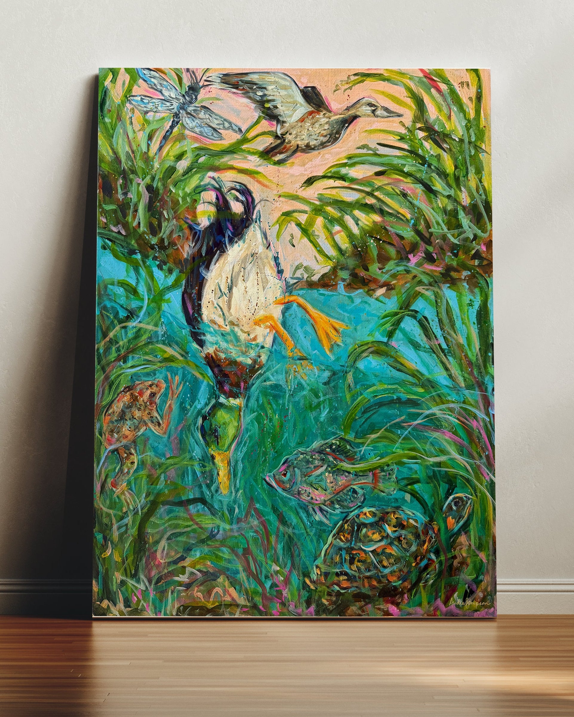 Bottoms Up - Mallard Duck Art Print Coastal Wetlands Canvas Print