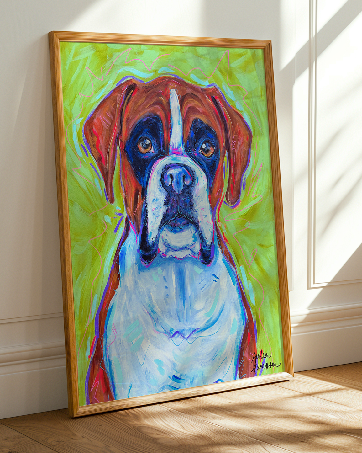 Boxer Print on Paper or Canvas - Pet Art, Dog Poster, Colorful Wall Art, Dog Gift, Dopamine Decor