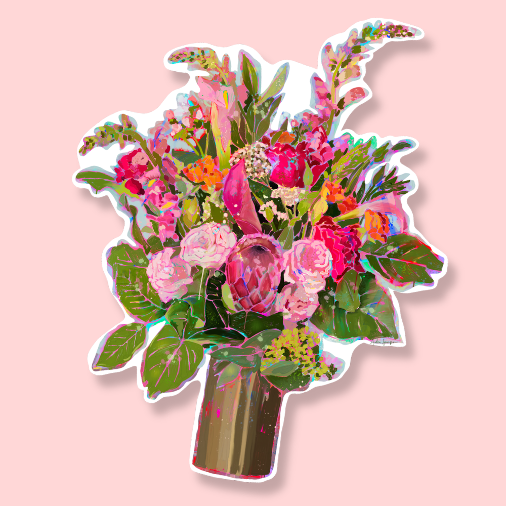 Brass Vase Floral Bouquet Sticker