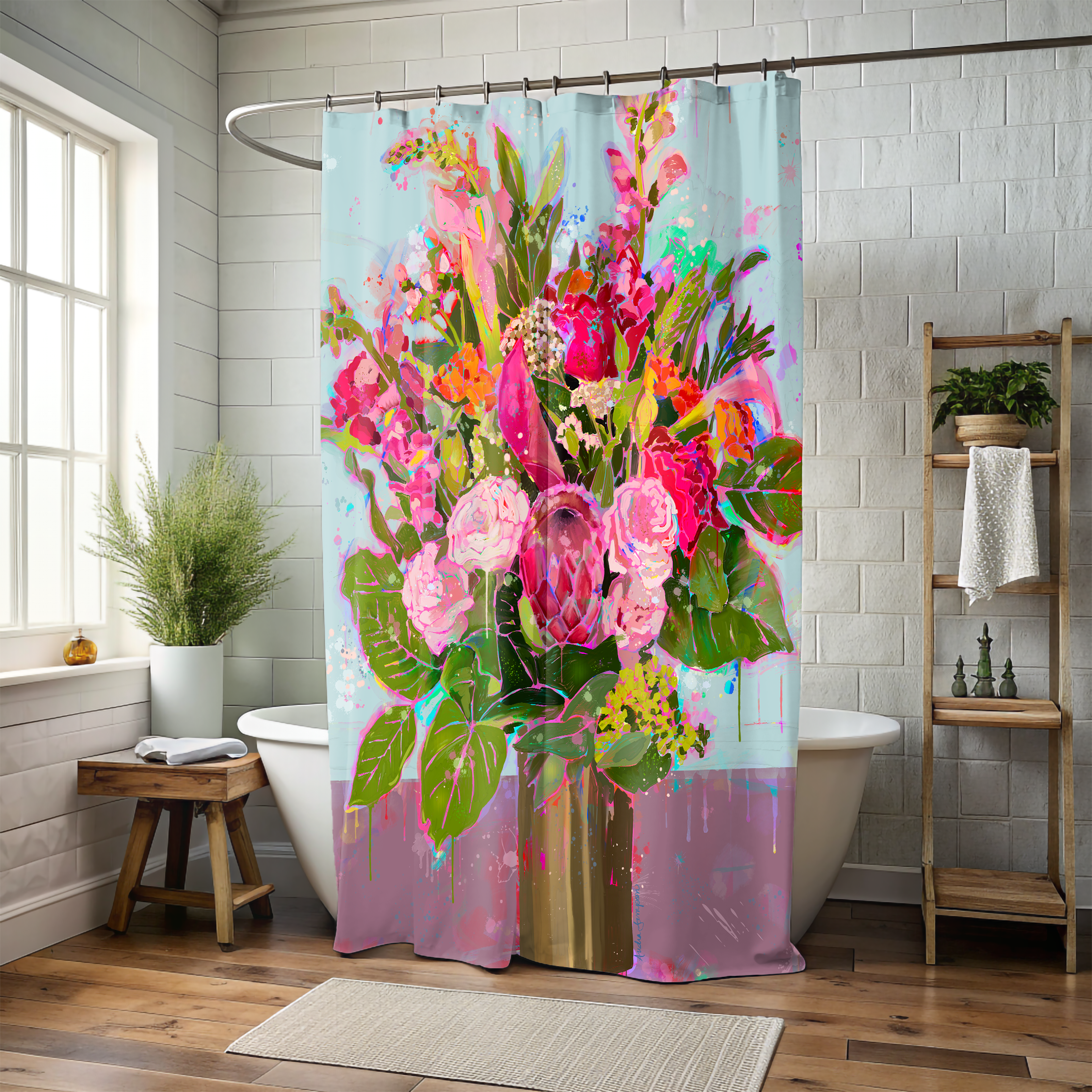 Brass Vase Bouquet Shower Curtains