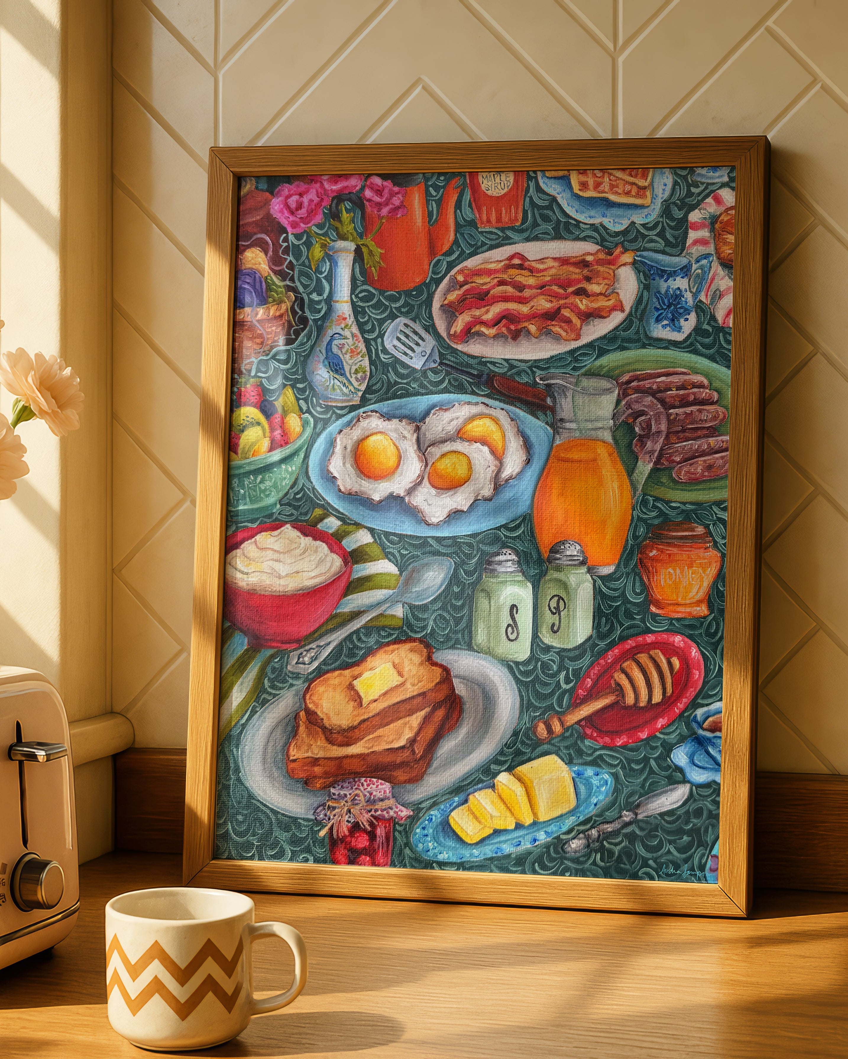 Breakfast Table Art Print | Bold Colorful Southern Kitchen Wall Art